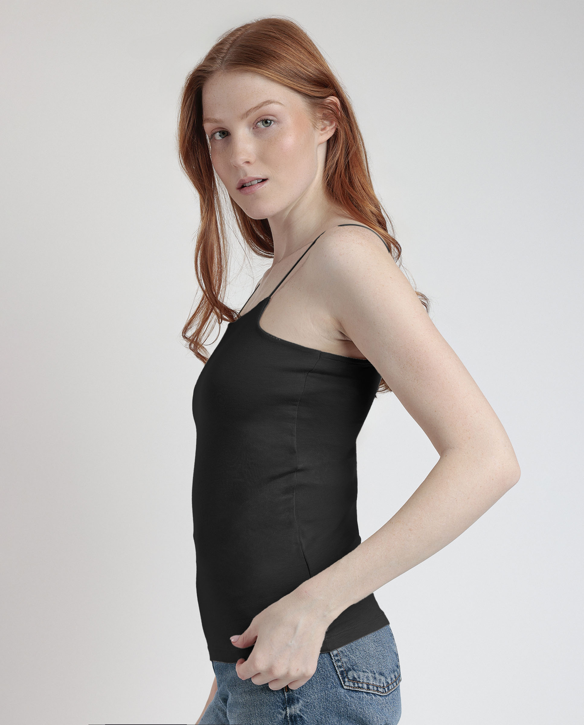 Camiseta interior de mujer de tirantes de punto de algodón - Admas - Negro Negro-2