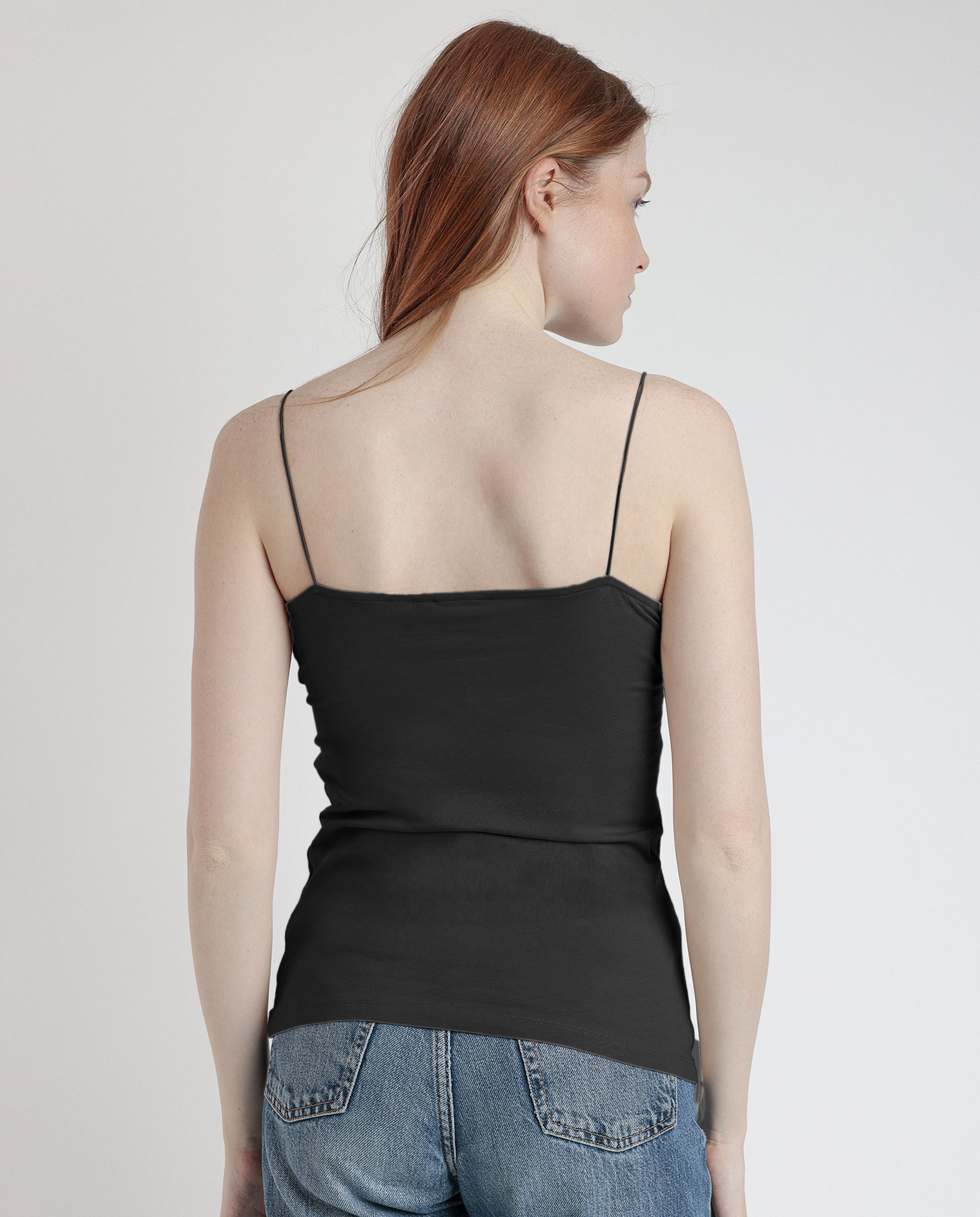Camiseta interior de mujer de tirantes de punto de algodón - Admas - Negro Negro-3