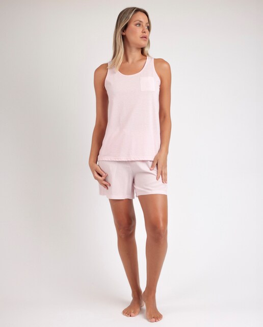 Imagen 0 de Pijama corto de mujer de punto viscosa de color rosa