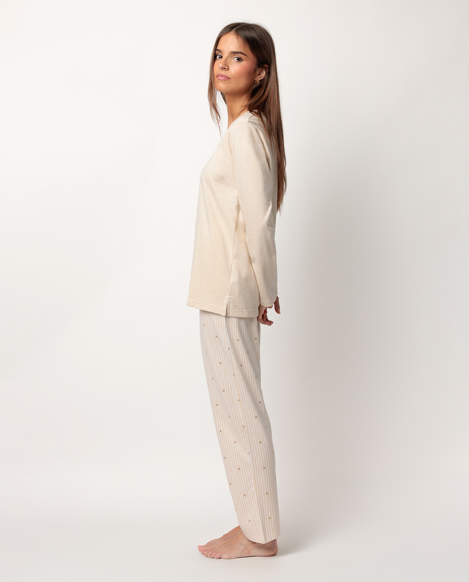 Pijama largo de mujer de punto viscosa - Admas - Beige Beige-2