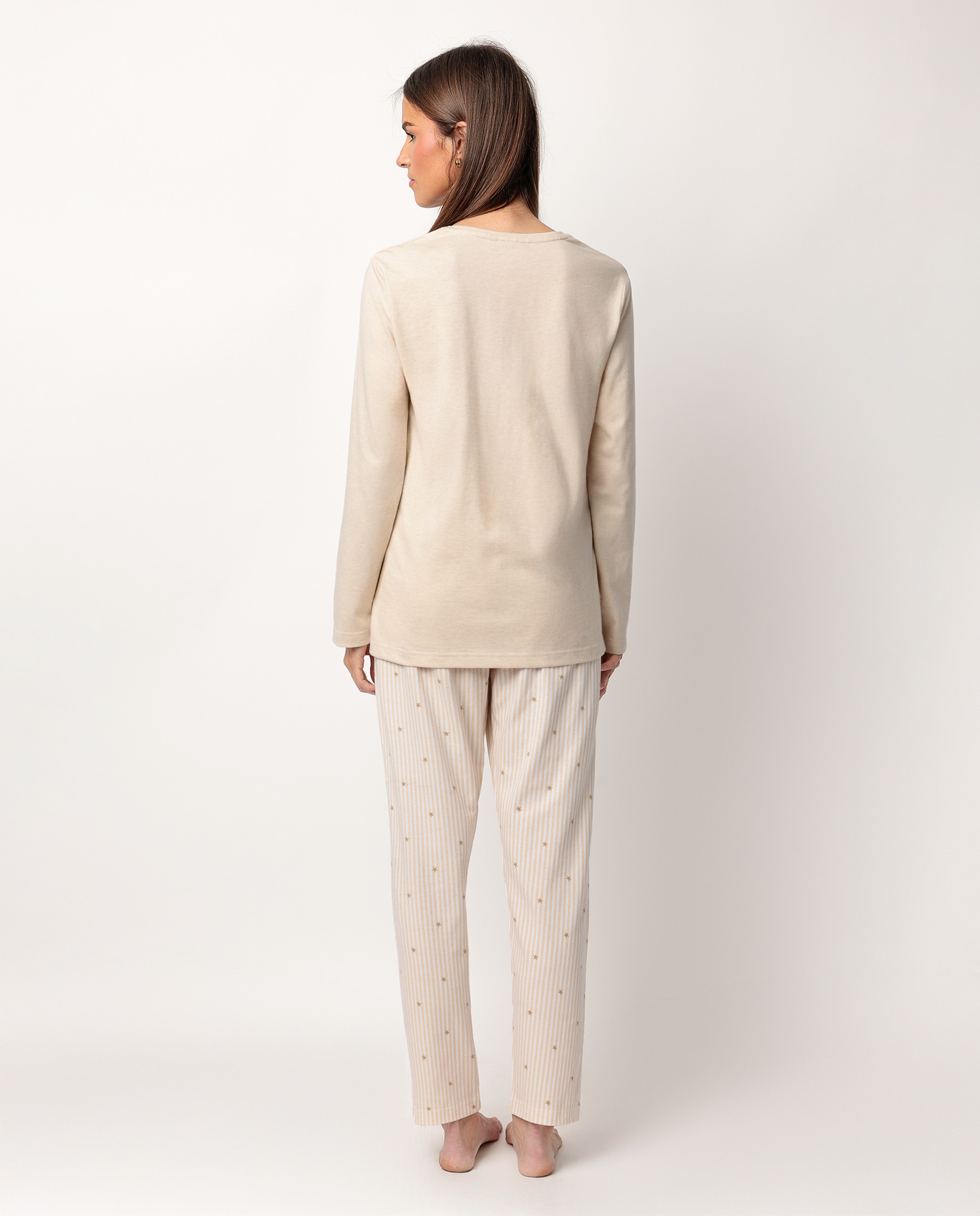 Pijama largo de mujer de punto viscosa - Admas - Beige Beige-3
