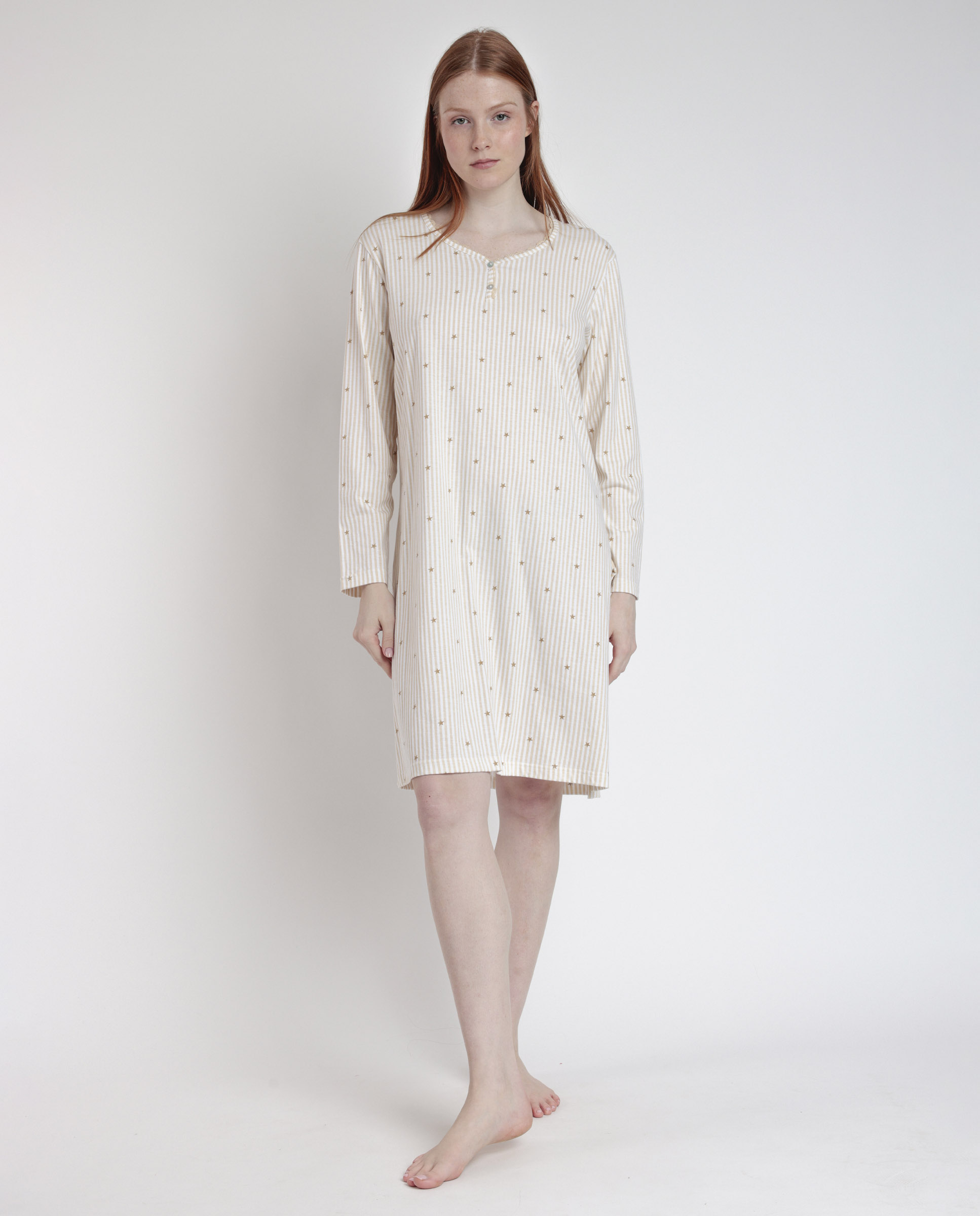 Camisón largo de mujer de punto viscosa - Admas - Beige Beige-1