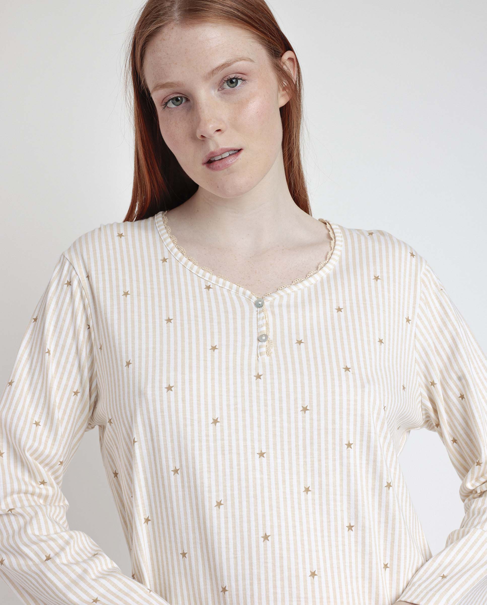 Camisón largo de mujer de punto viscosa - Admas - Beige Beige-4