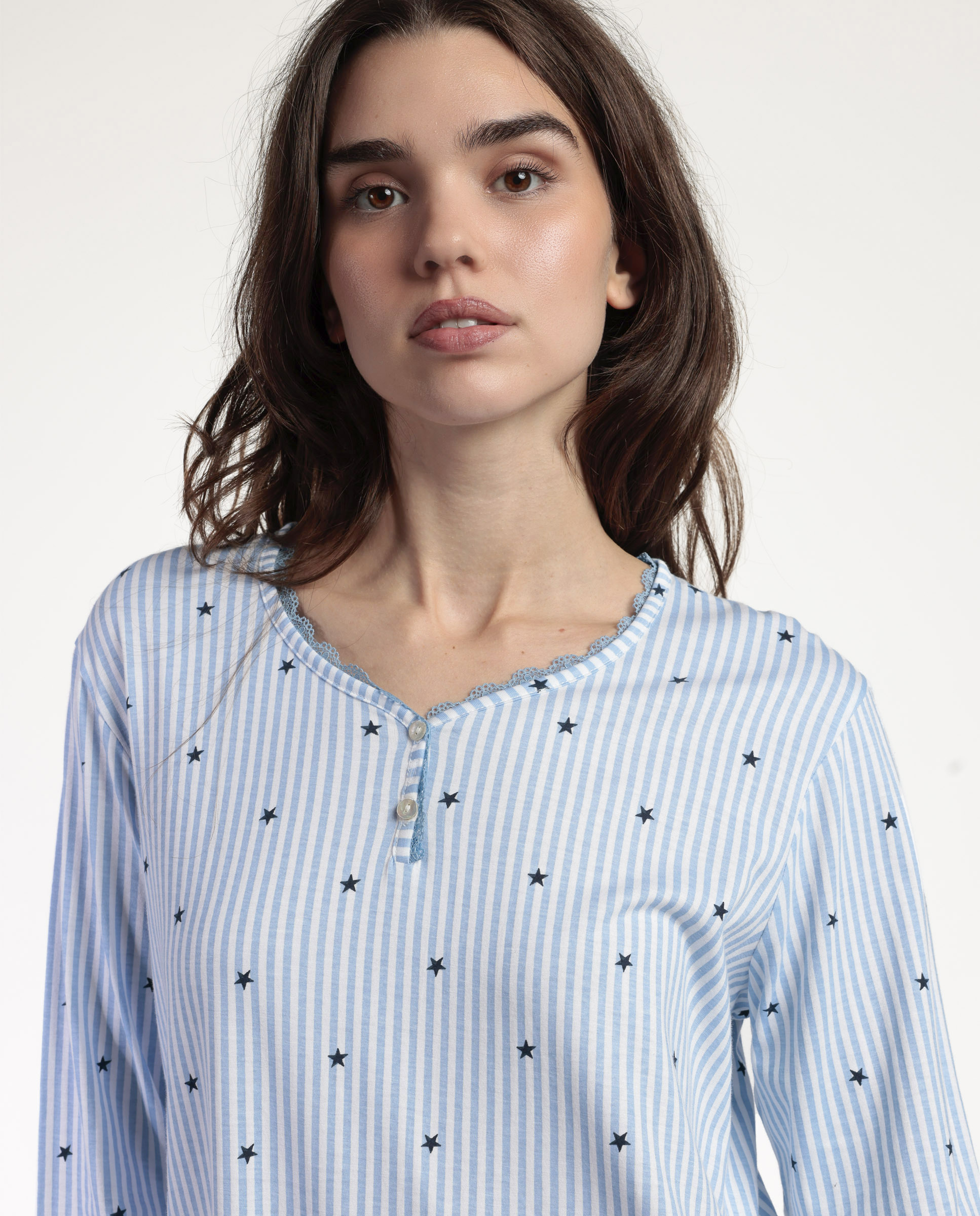 Camisón largo de mujer de punto viscosa - Admas - Azul Azul-4