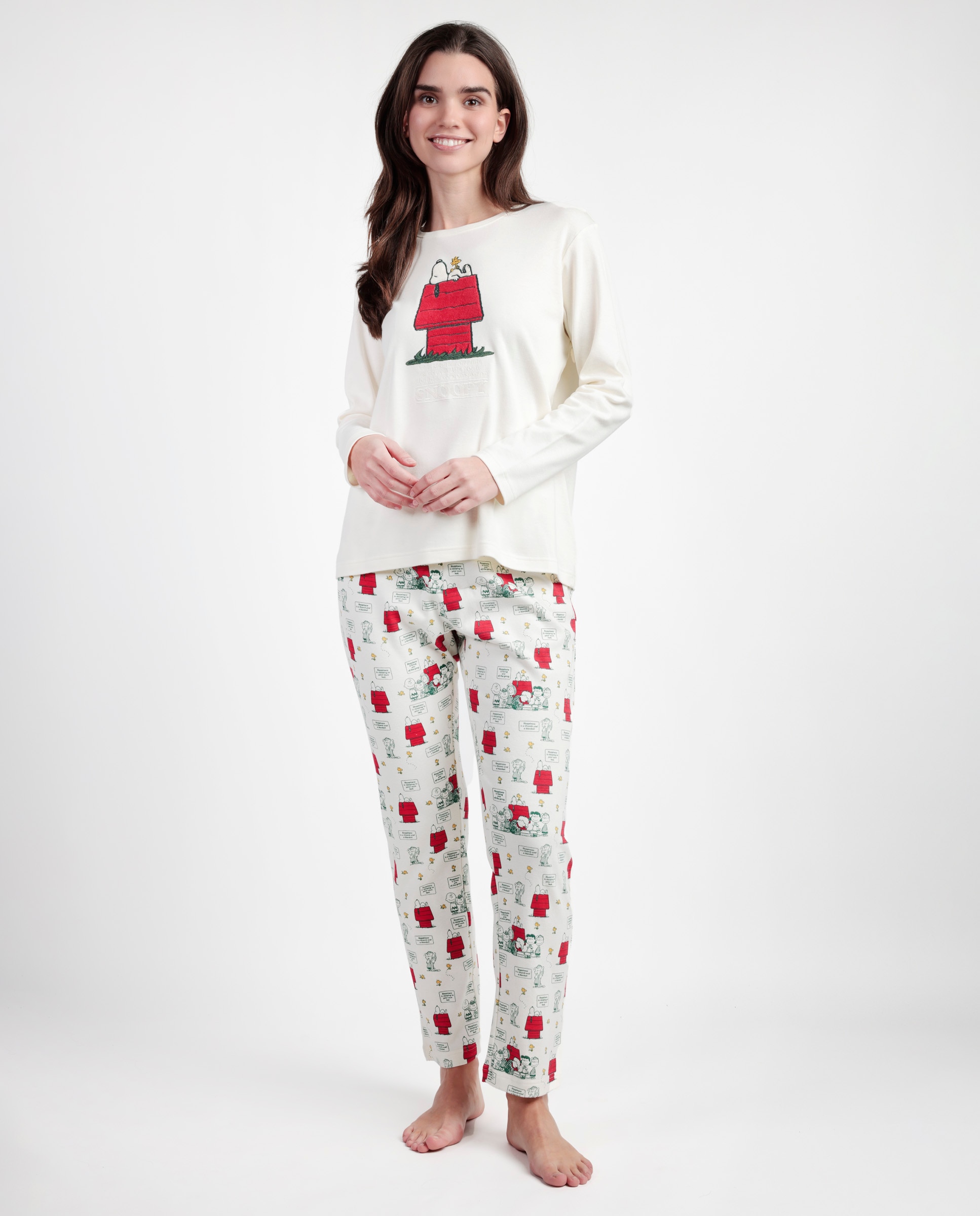 Pijama largo de mujer de punto interlock de algodón - Peanuts - Crudo Crudo-1
