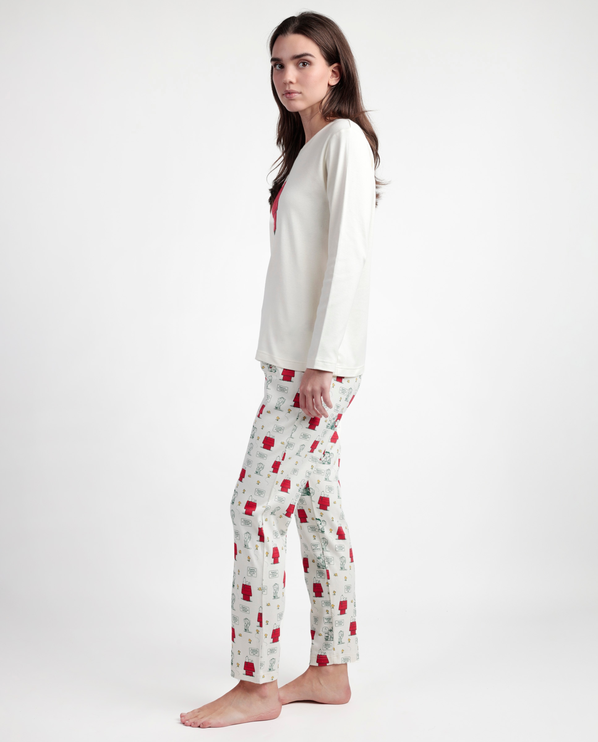 Pijama largo de mujer de punto interlock de algodón - Peanuts - Crudo Crudo-2