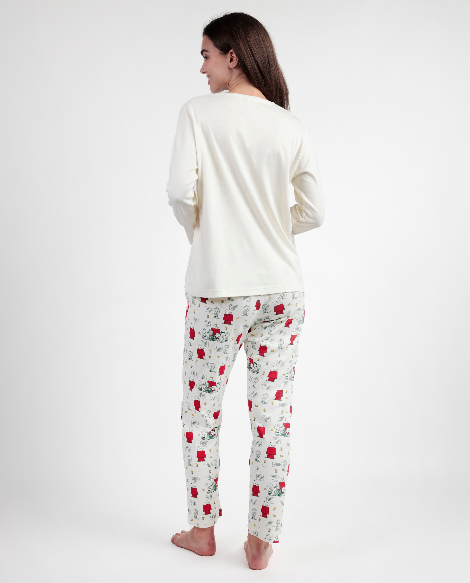 Pijama largo de mujer de punto interlock de algodón - Peanuts - Crudo Crudo-3