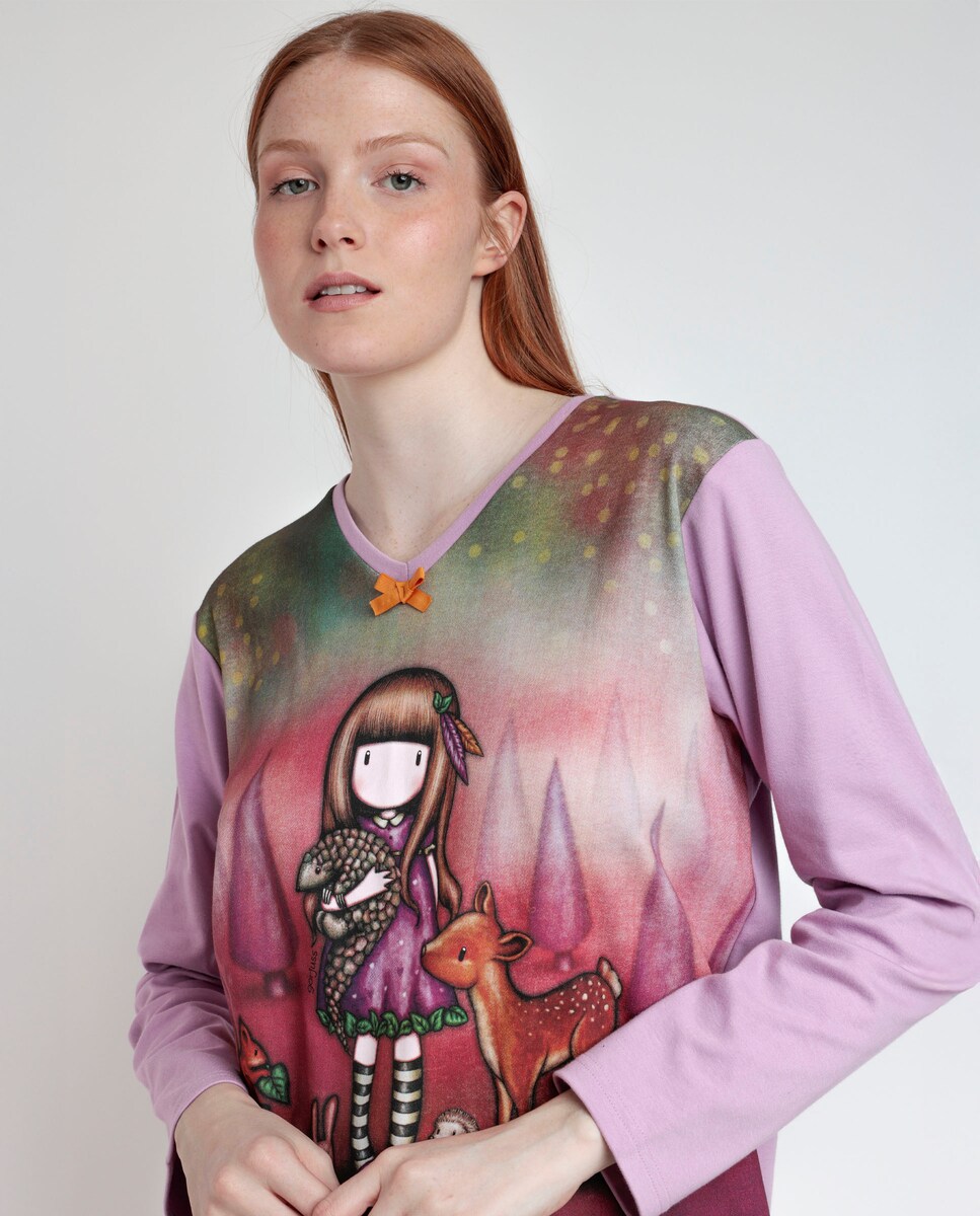 Pijama largo de mujer de punto de algodón de color lila · Santoro