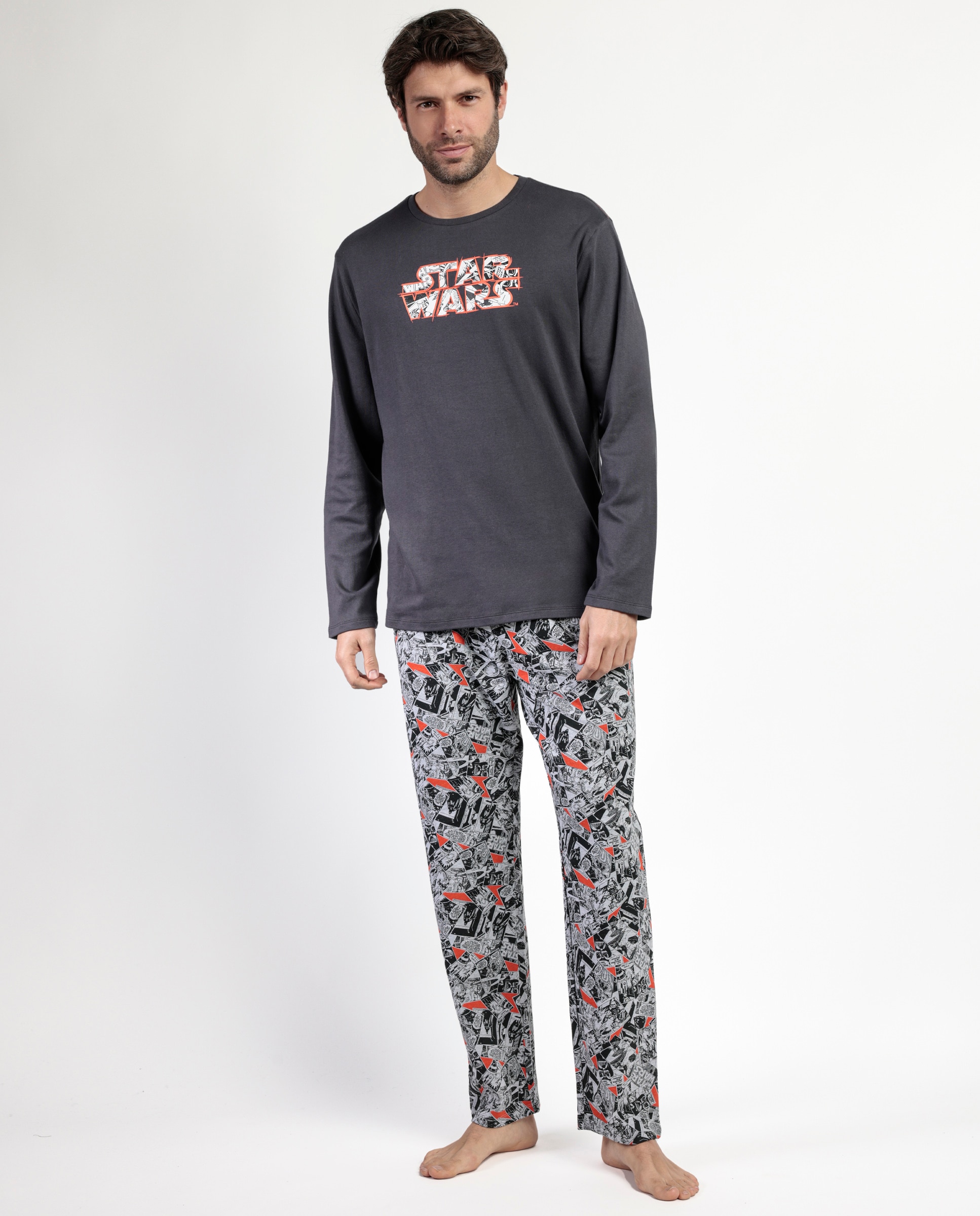 Imagen 0 de Pijama completo largo de hombre de punto de algodón Gris oscuro