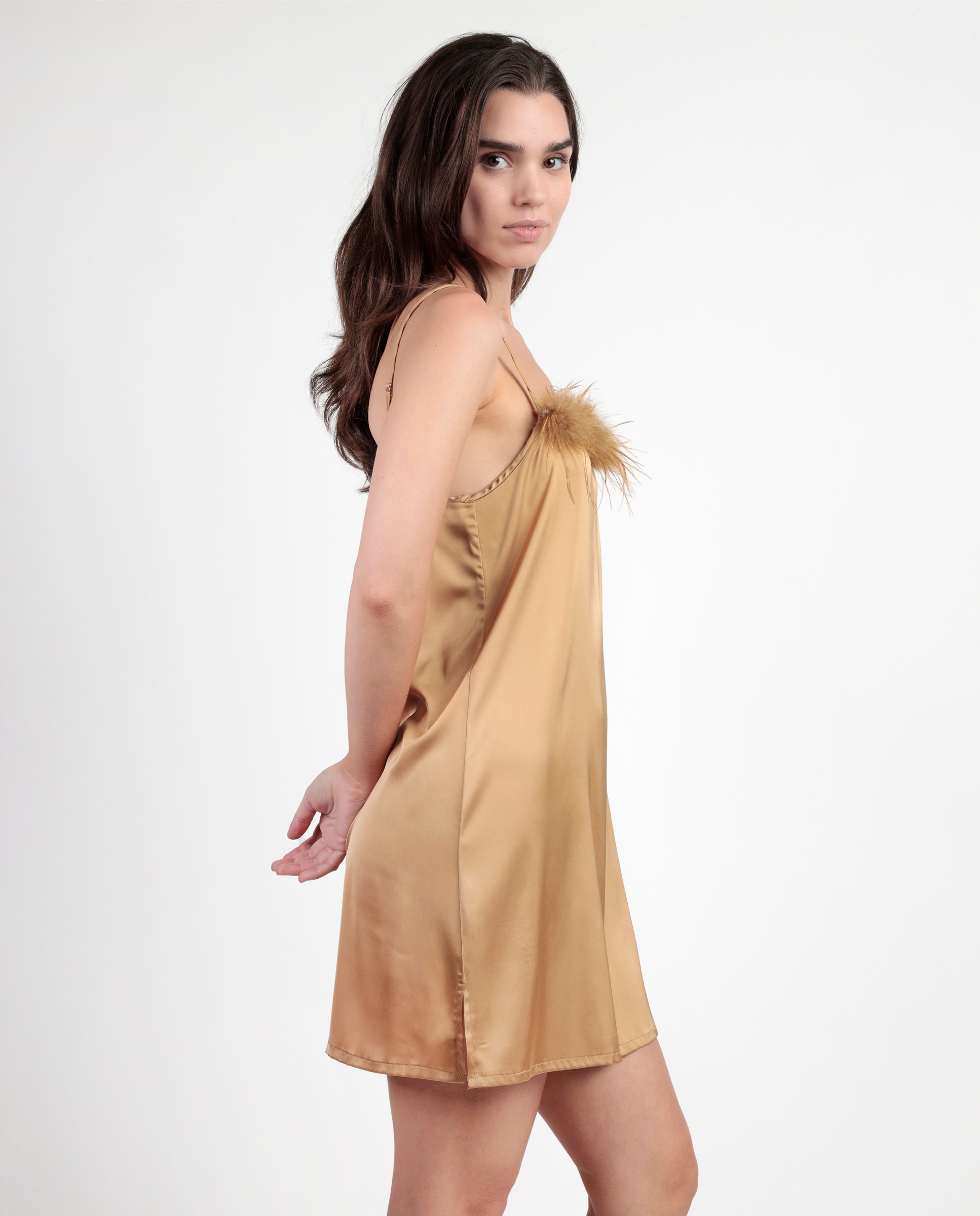 Camisón corto de mujer de tela satén - Admas - Oro Oro-2