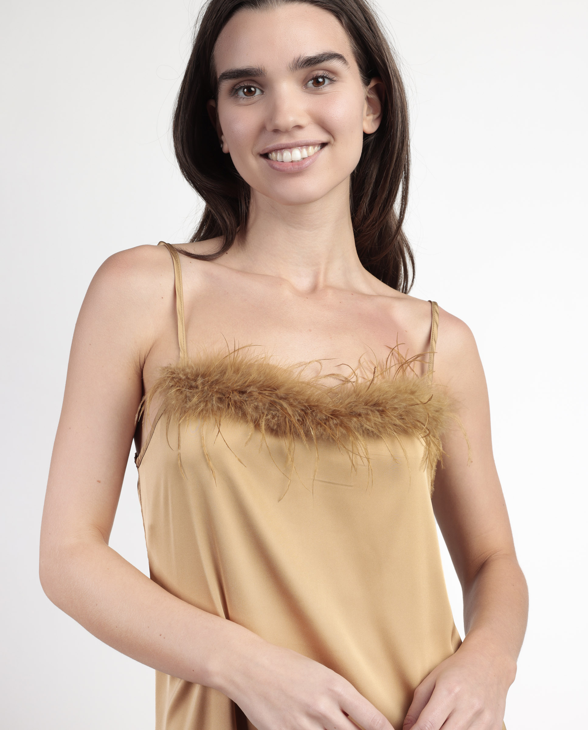Camisón corto de mujer de tela satén - Admas - Oro Oro-4