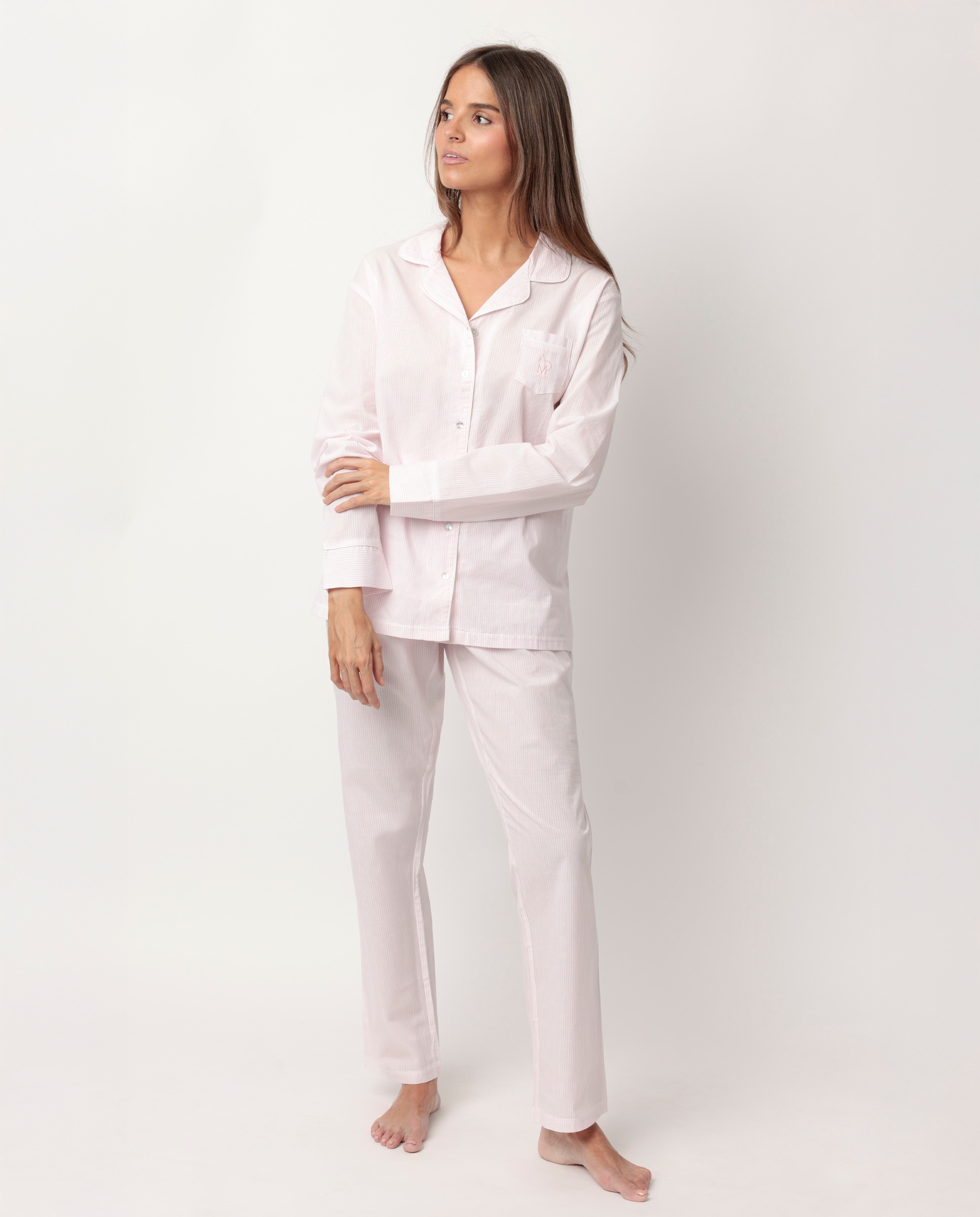 Imagen 0 de Pijama largo abierto de mujer de tela popelín Rosa