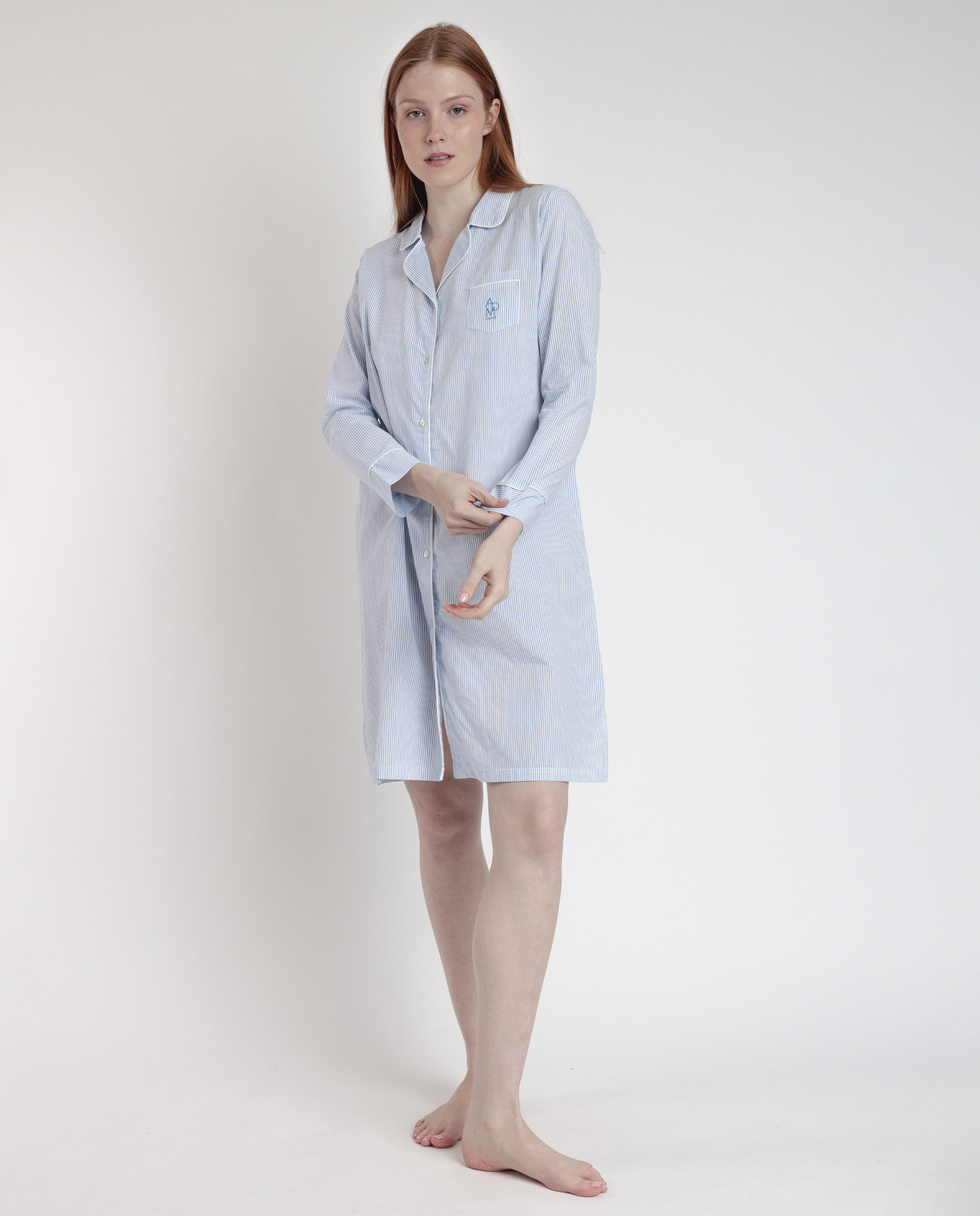 Camisón largo de mujer de tela popelín - Admas - Azul Azul-1
