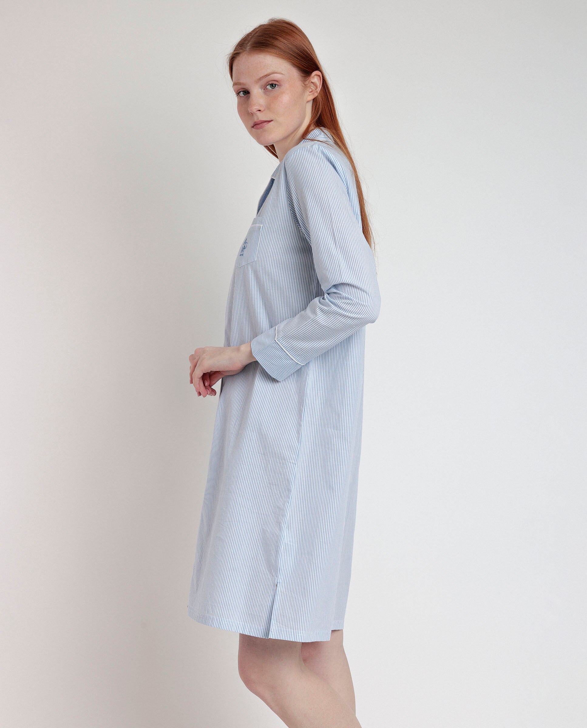 Camisón largo de mujer de tela popelín - Admas - Azul Azul-2