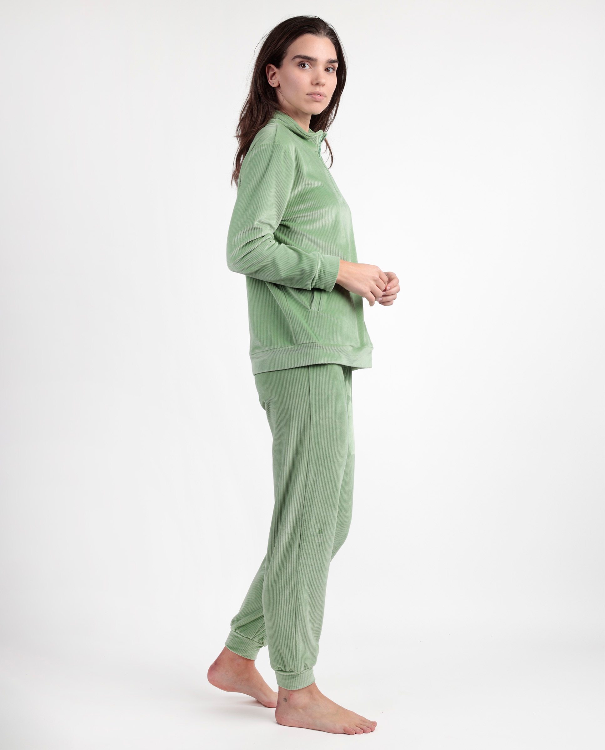 Pijama largo de mujer de tejido de terciopelo doble cara - Admas - Verde Verde-2