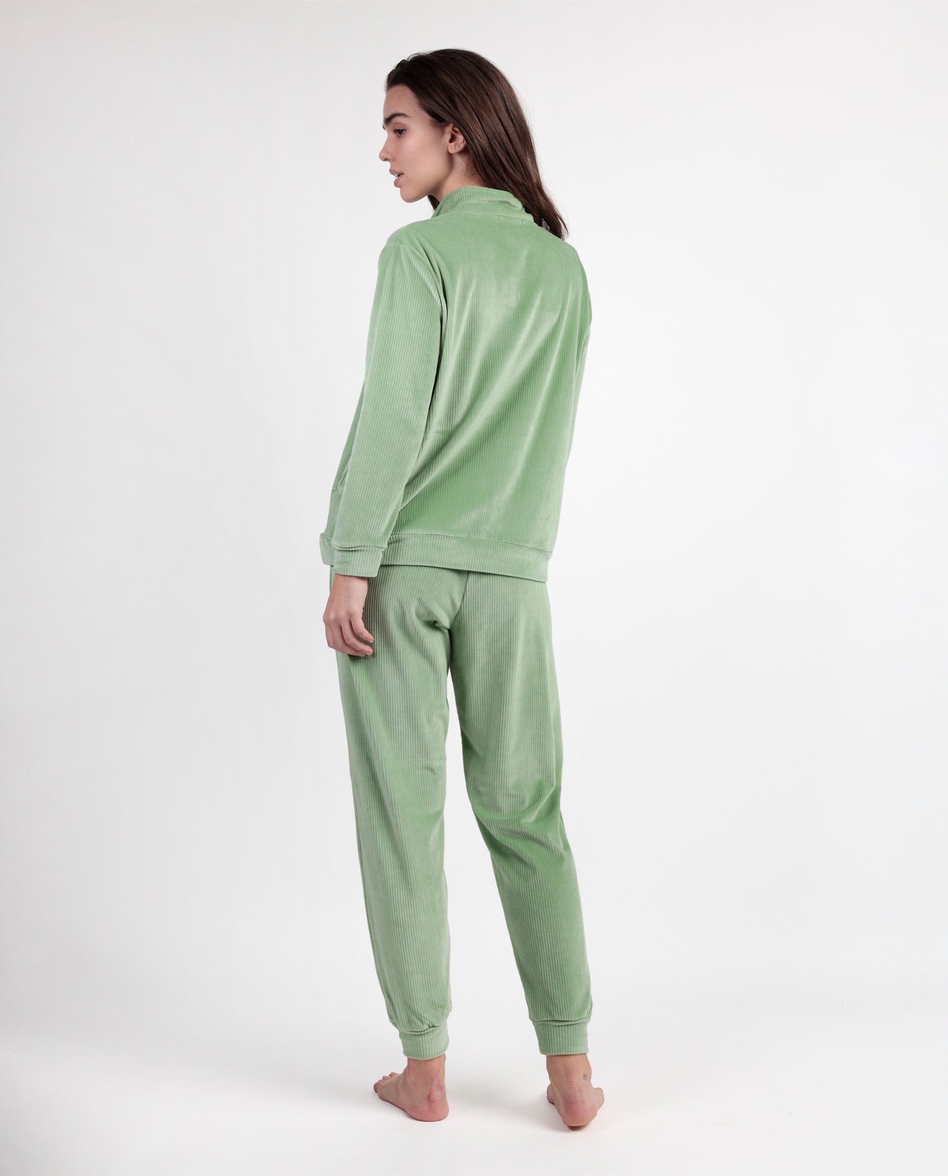 Pijama largo de mujer de tejido de terciopelo doble cara - Admas - Verde Verde-3