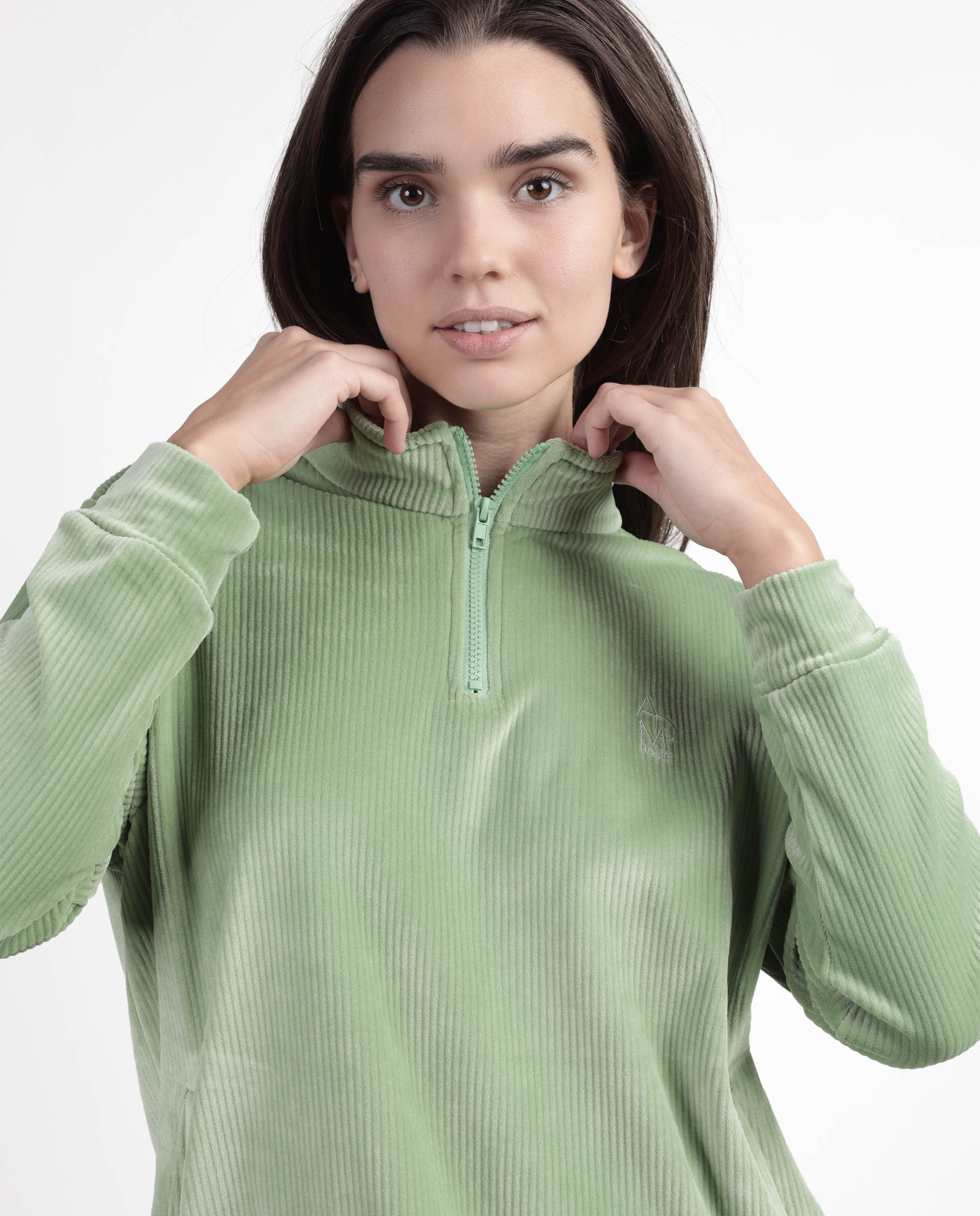 Pijama largo de mujer de tejido de terciopelo doble cara - Admas - Verde Verde-4