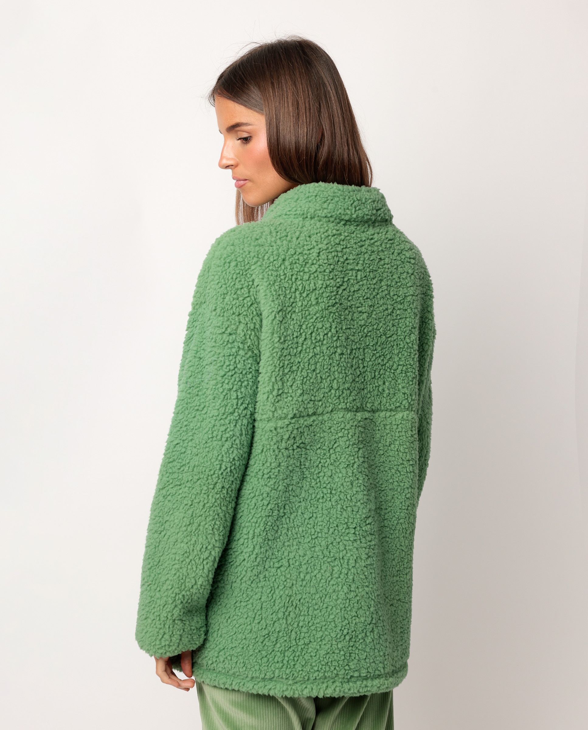 Bata de manga larga de mujer de tejido calentito con bolsillos - Admas - Verde Verde-3