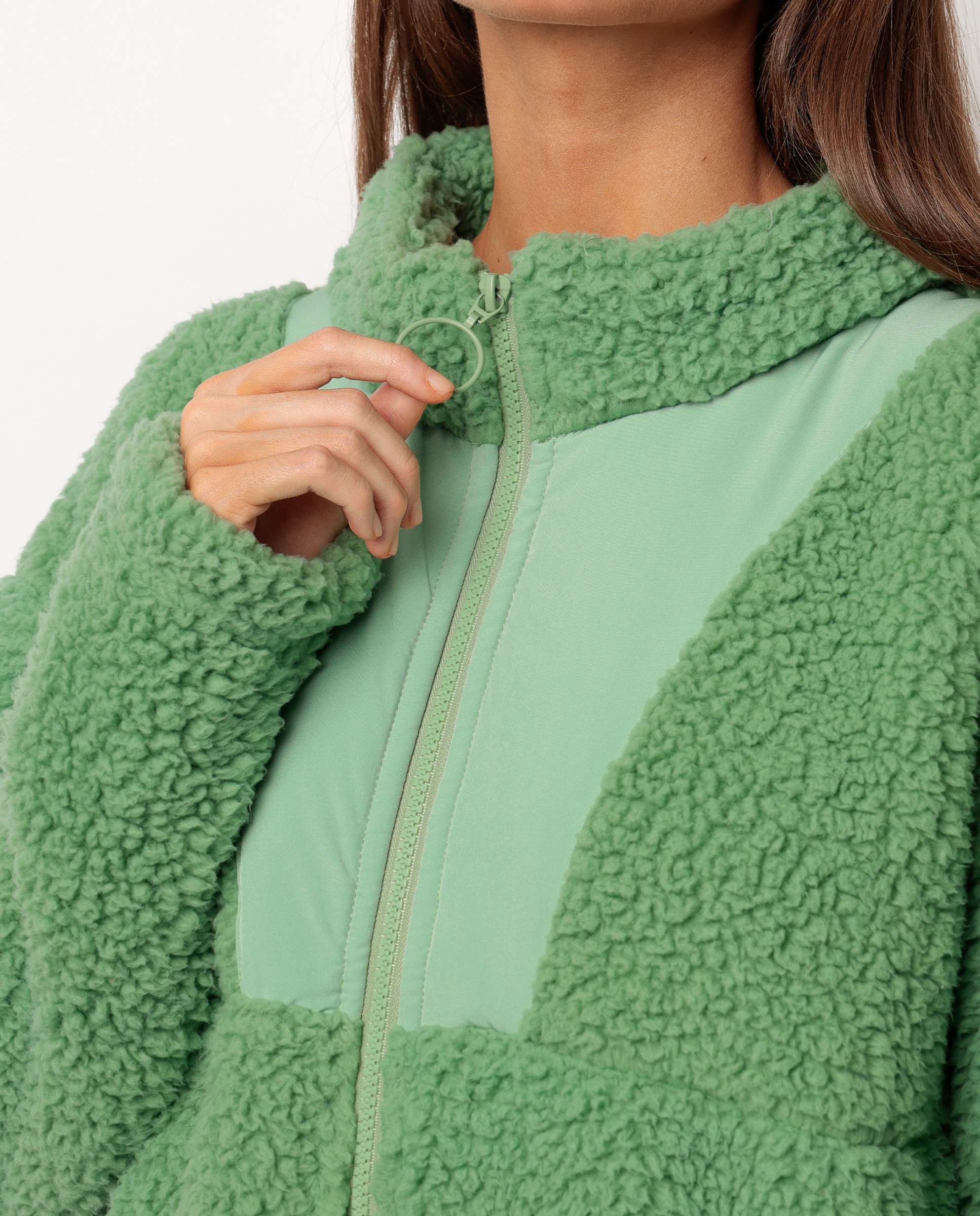 Bata de manga larga de mujer de tejido calentito con bolsillos - Admas - Verde Verde-4