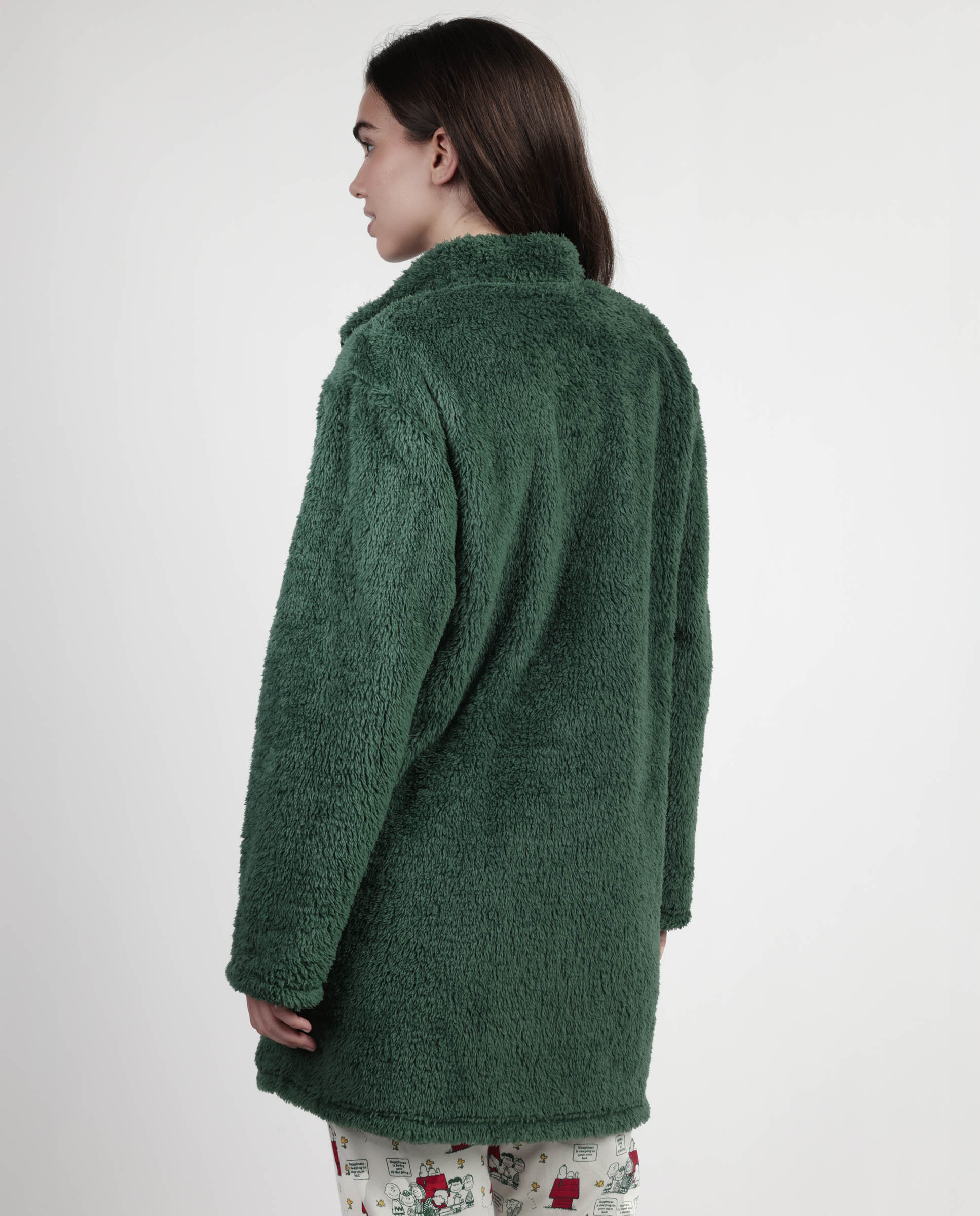 Bata de manga larga de mujer de tejido polar con cremallera - Peanuts - Verde Verde-3