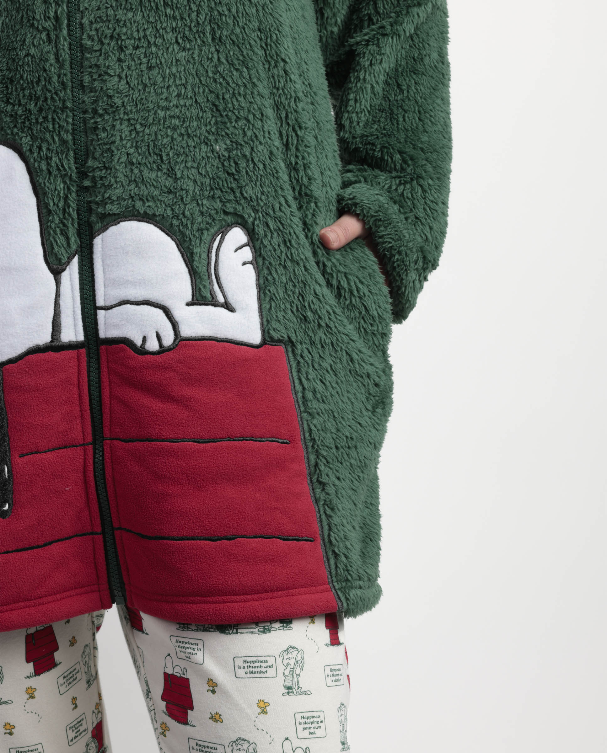 Bata de manga larga de mujer de tejido polar con cremallera - Peanuts - Verde Verde-5