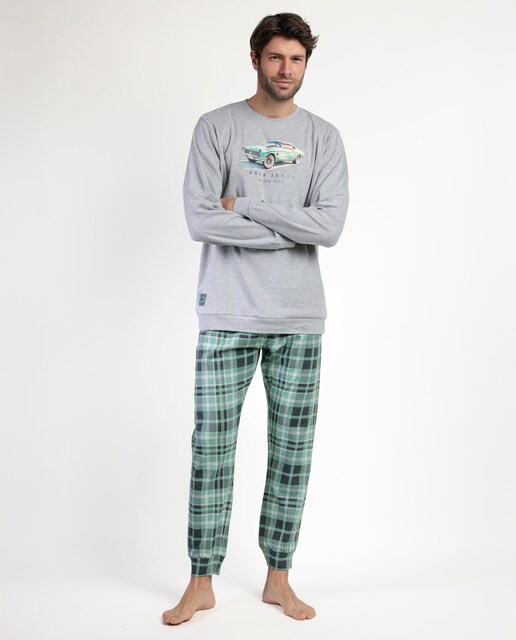 Imagen 0 de Pijama largo de hombre de tejido felpa de color gris