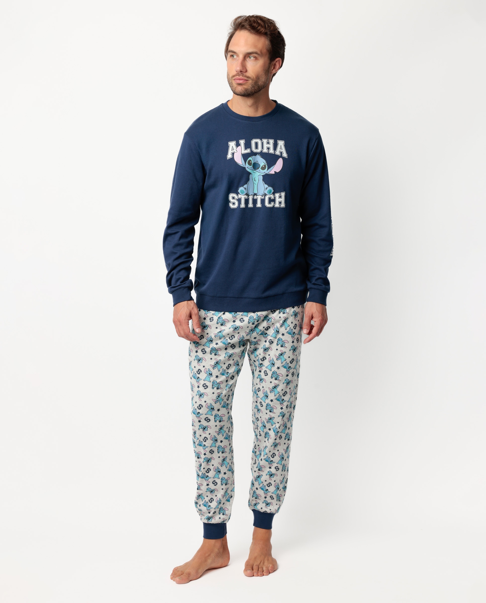 Imagen 0 de Pijama completo largo de hombre de punto de algodón Azul marino