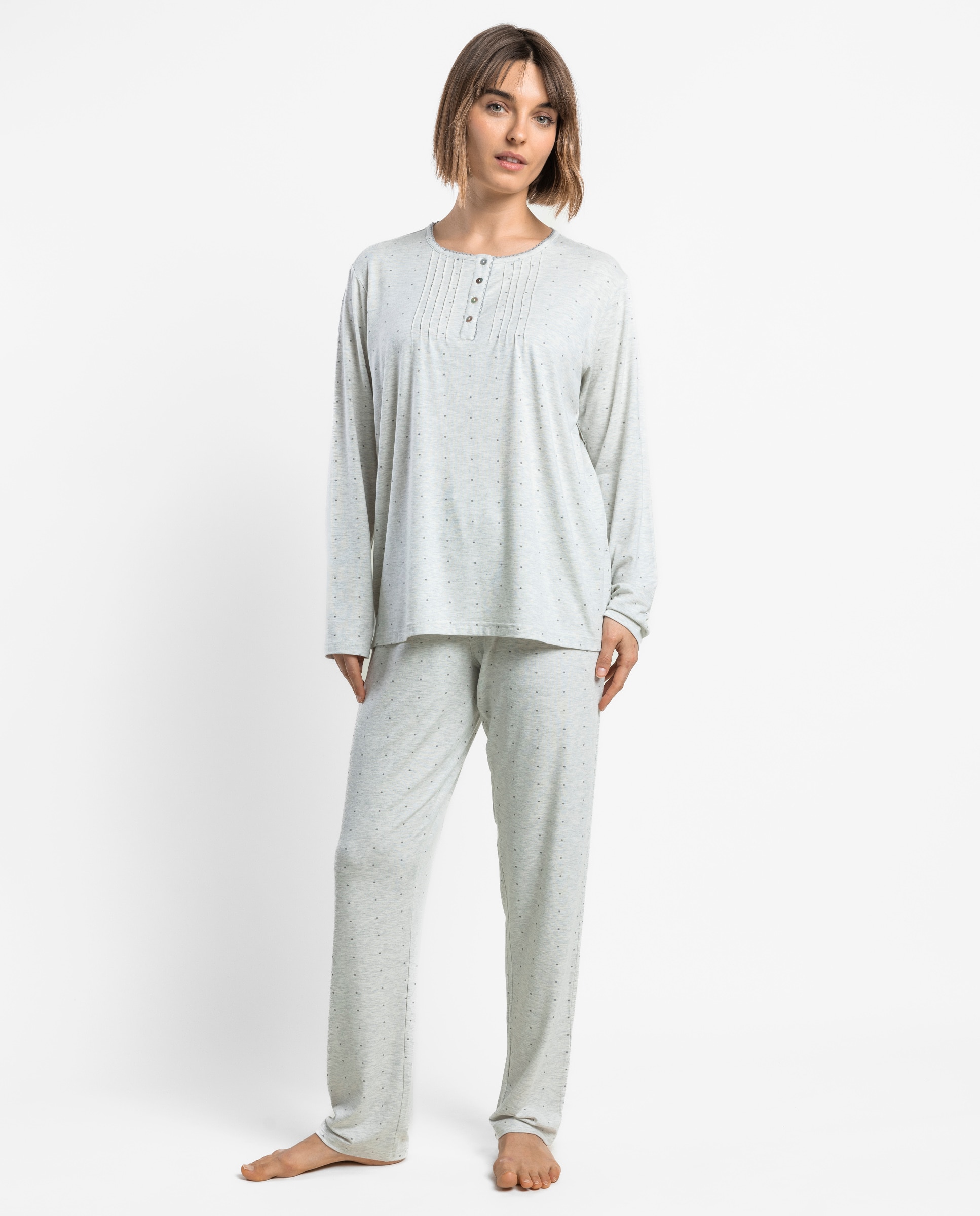 Pijama largo de mujer de punto viscosa - Admas - Gris Gris-1