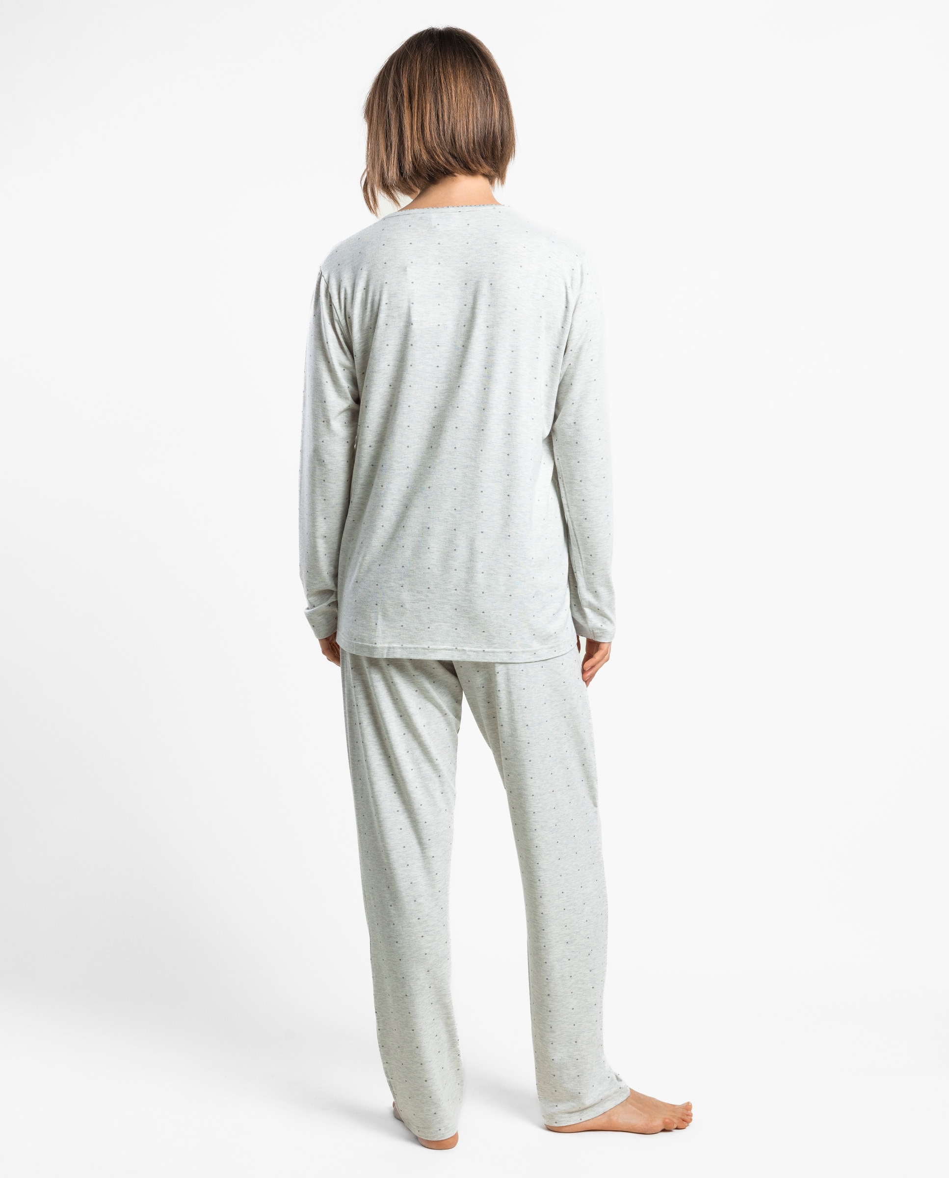 Pijama largo de mujer de punto viscosa - Admas - Gris Gris-2