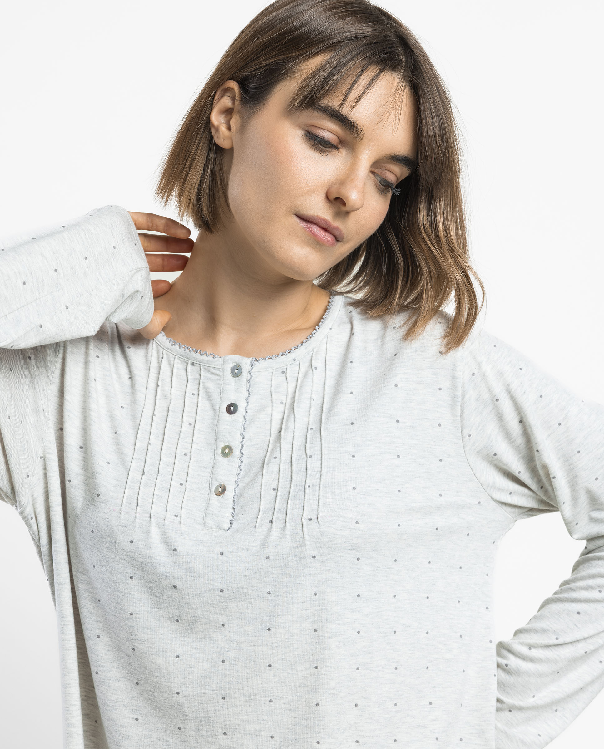 Pijama largo de mujer de punto viscosa - Admas - Gris Gris-3