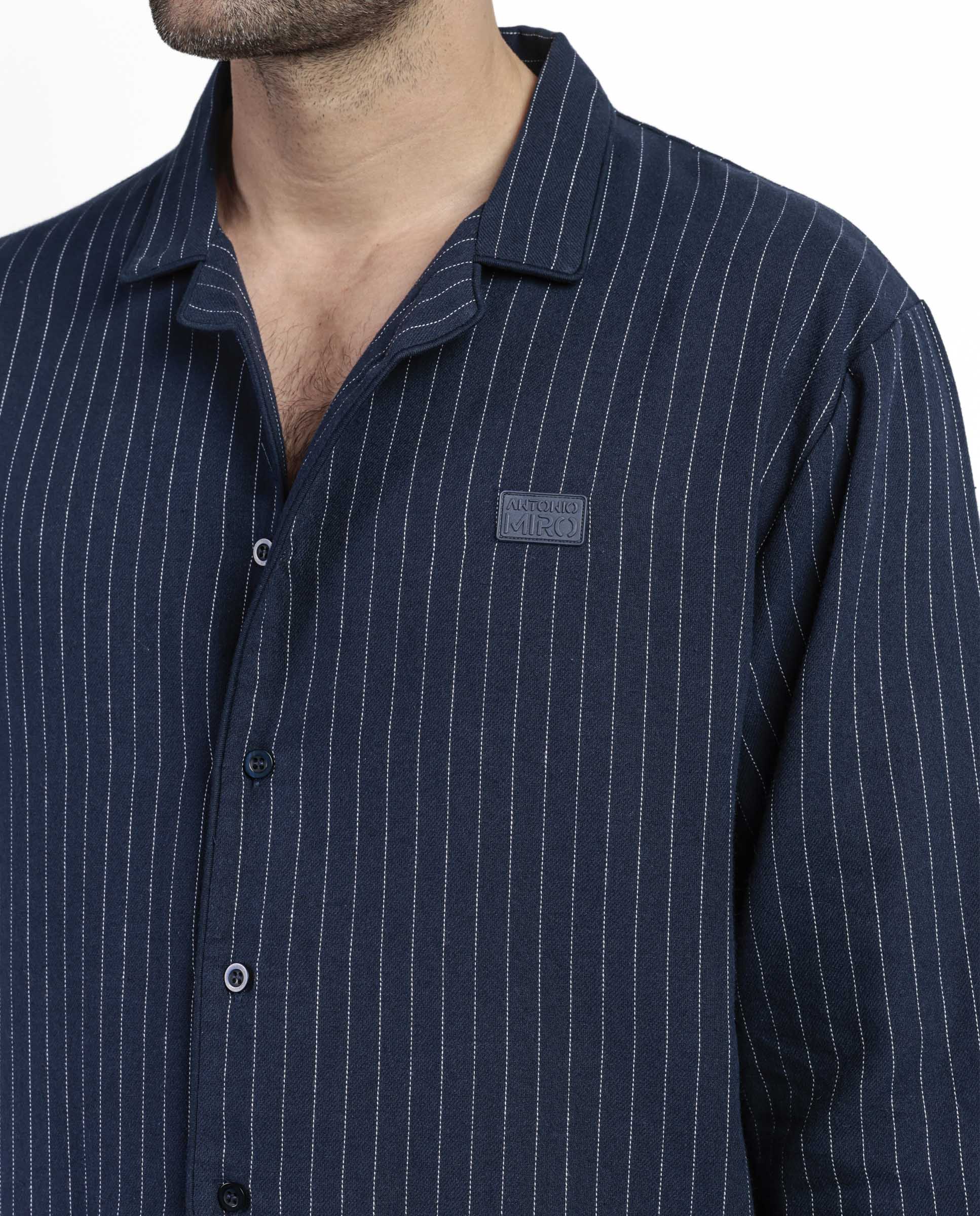 Imagen 4 de Pijama completo largo abierto de hombre de franela - Admas - Azul marino Azul marino