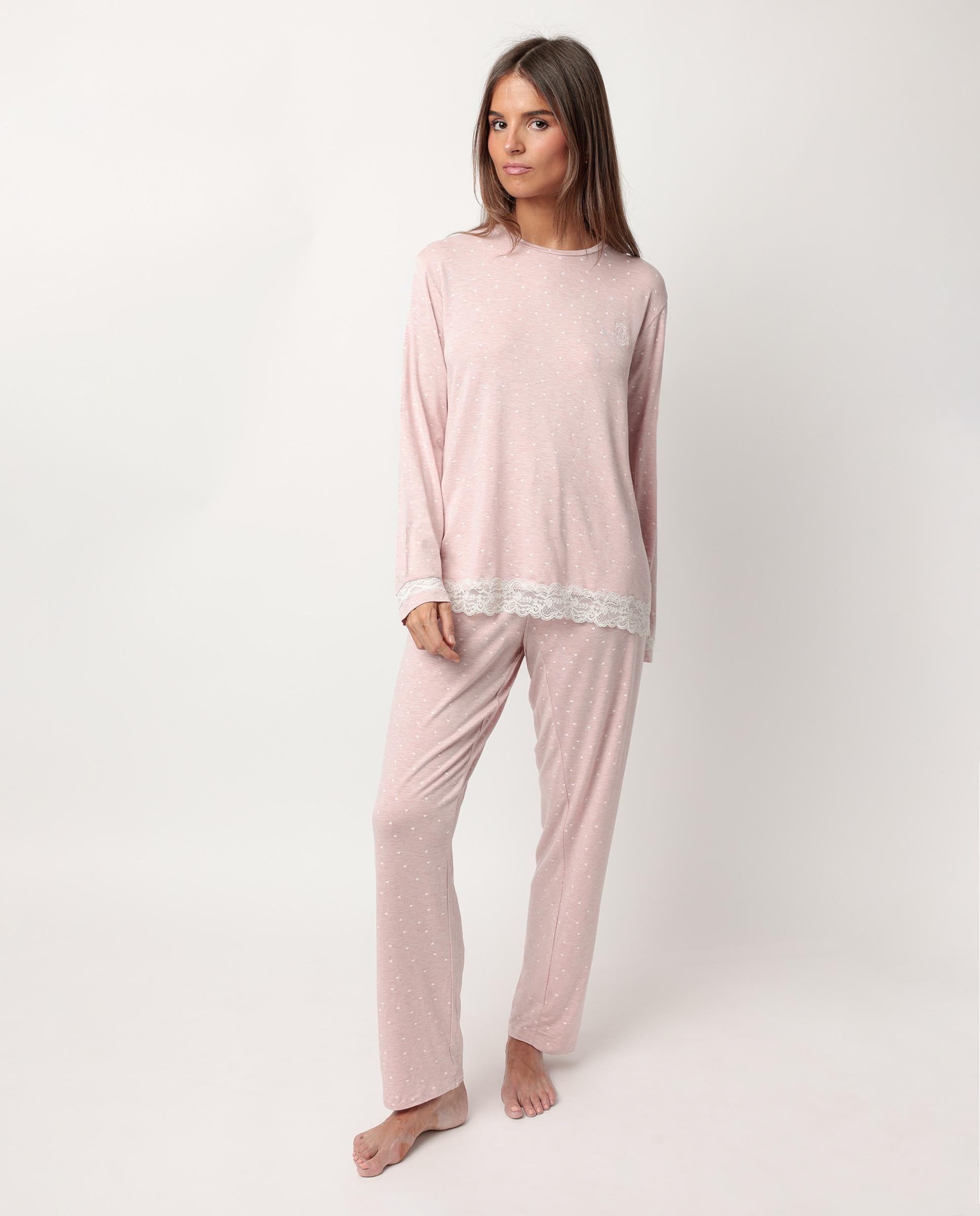 Pijama largo de mujer de punto viscosa - Admas - Rosa Rosa-1