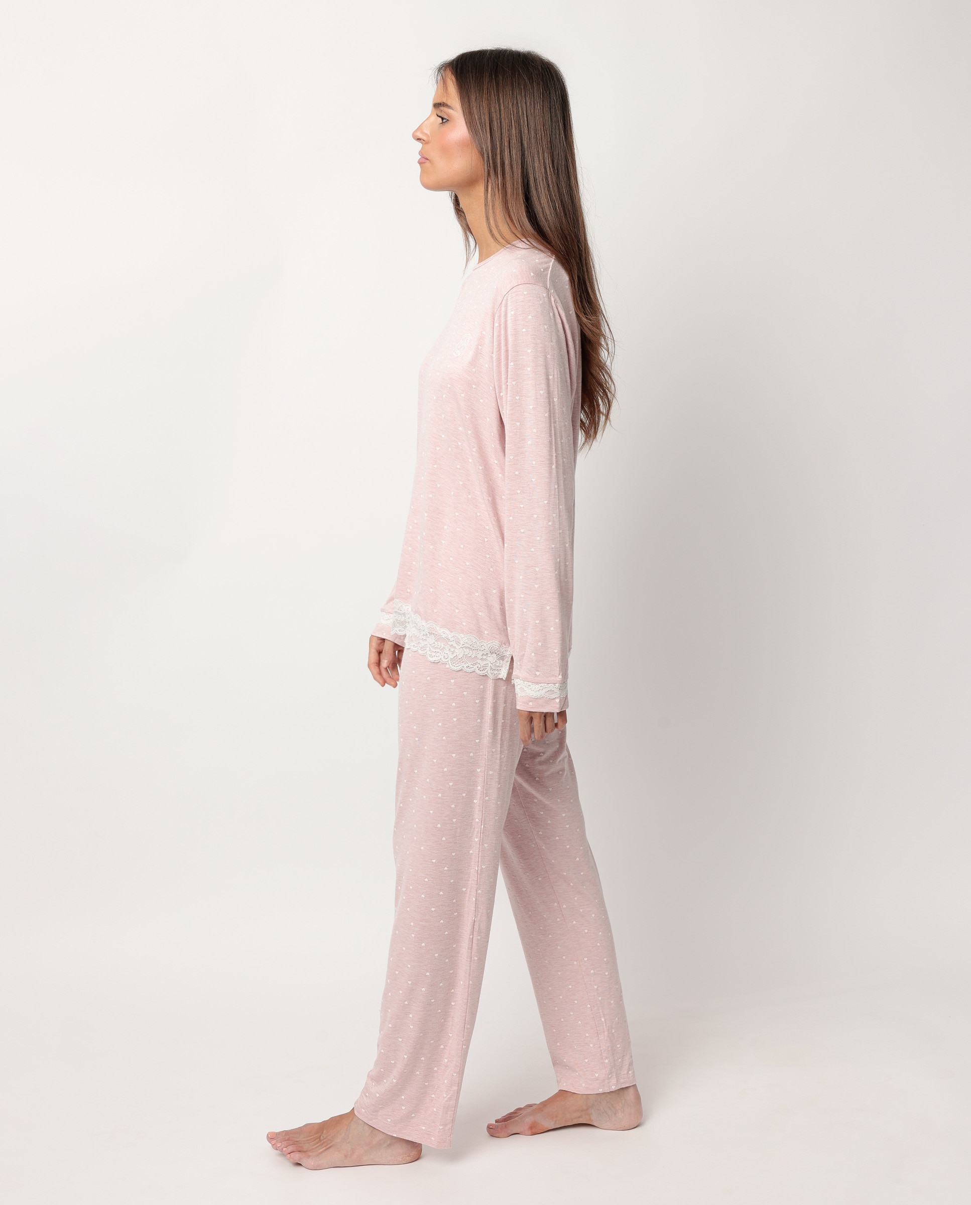 Pijama largo de mujer de punto viscosa - Admas - Rosa Rosa-2