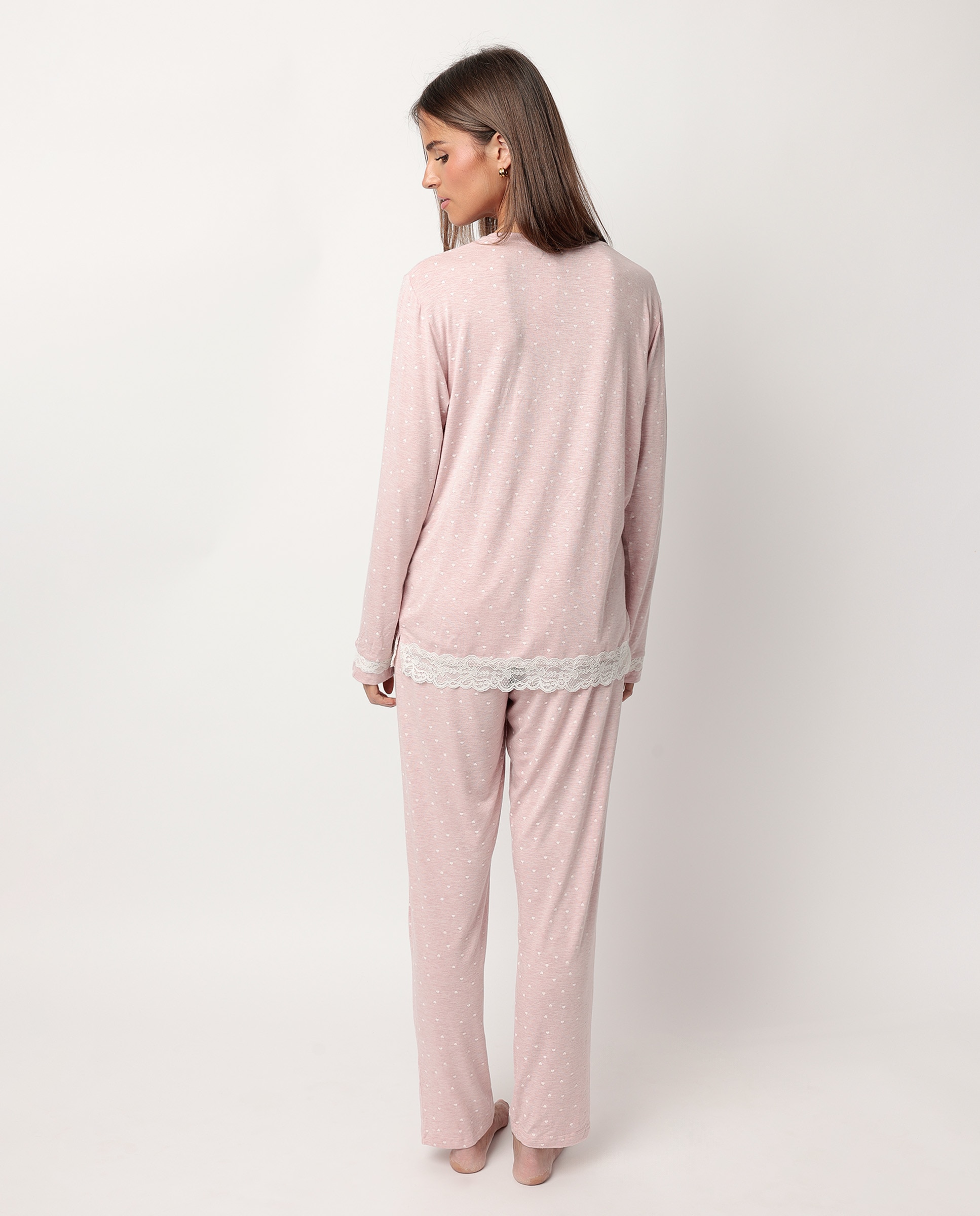 Pijama largo de mujer de punto viscosa - Admas - Rosa Rosa-3
