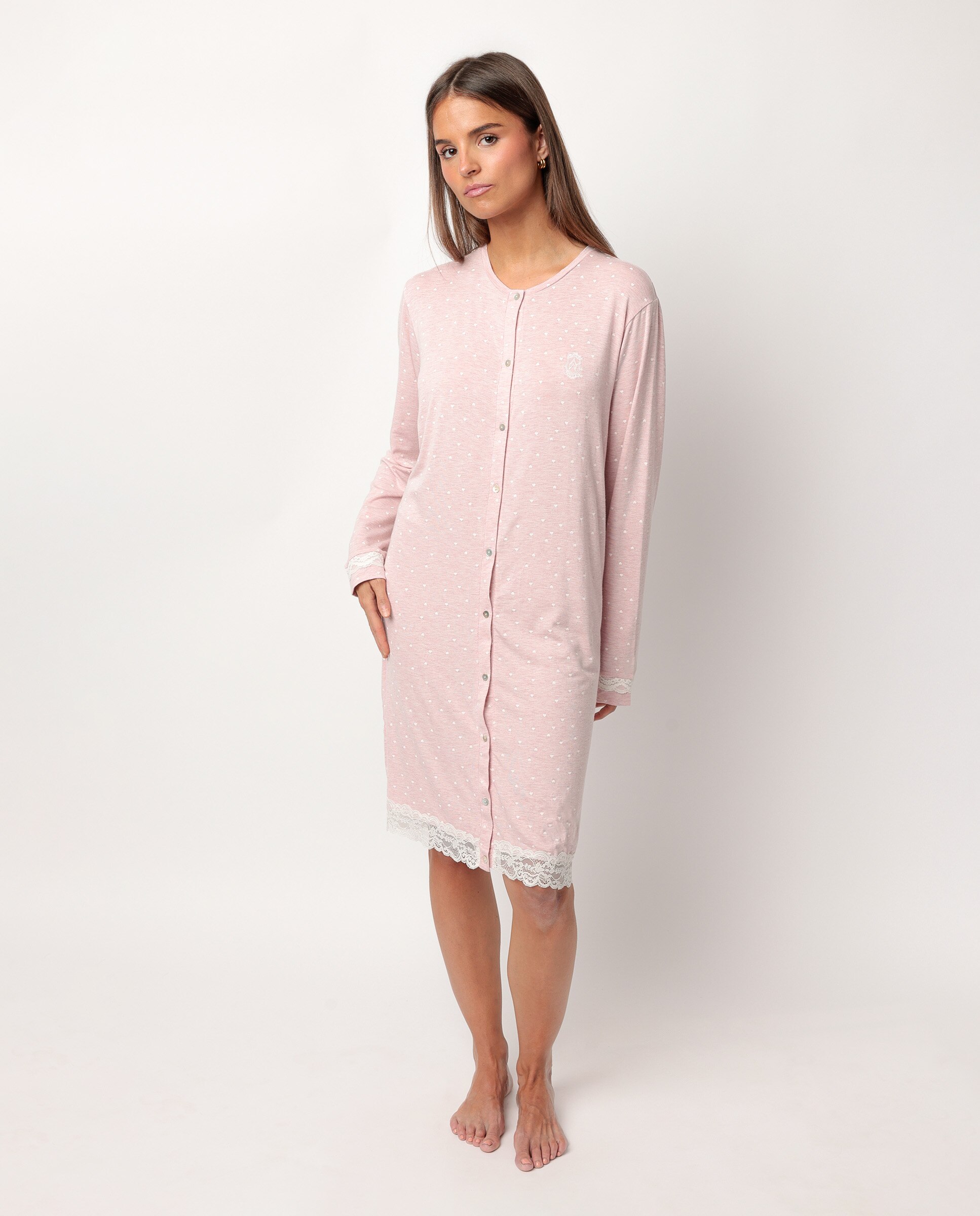 Camisón largo de mujer de punto viscosa - Admas - Rosa Rosa-1