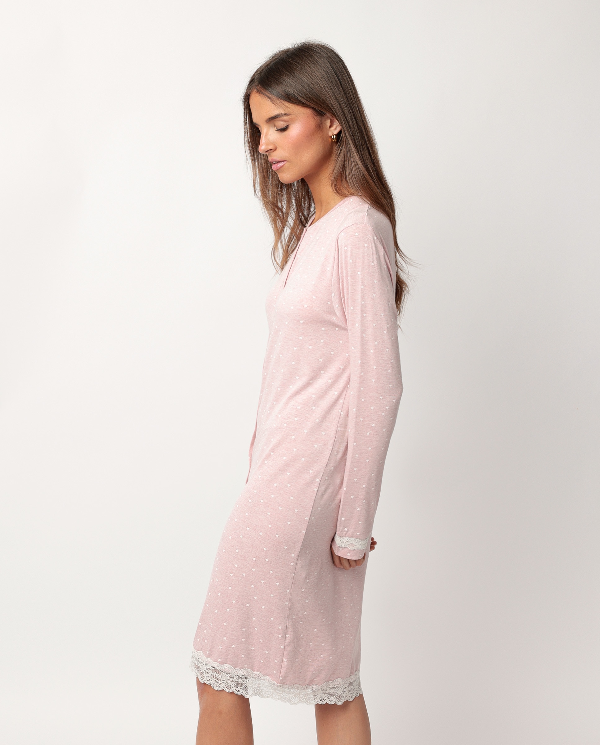 Camisón largo de mujer de punto viscosa - Admas - Rosa Rosa-2