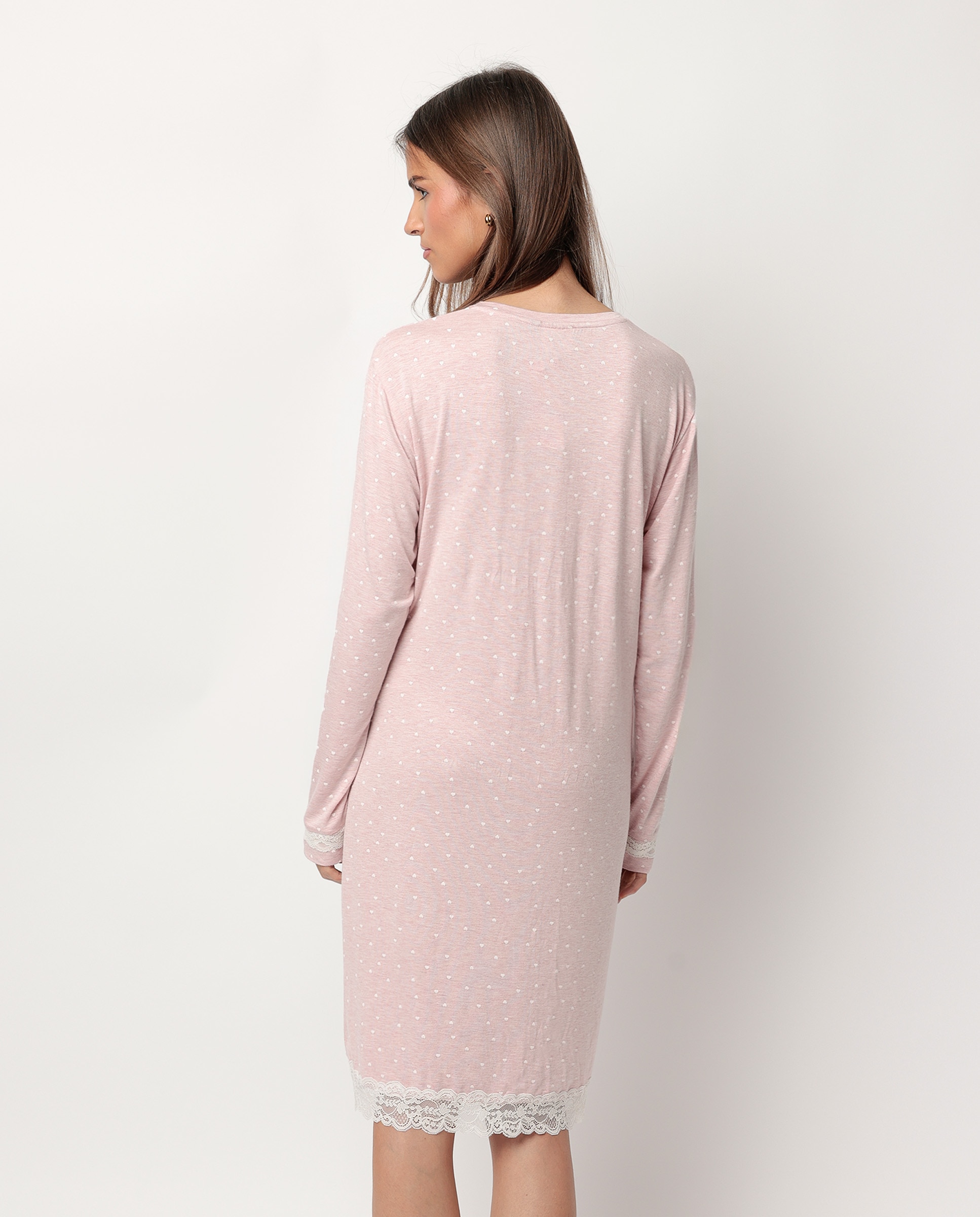 Camisón largo de mujer de punto viscosa - Admas - Rosa Rosa-3