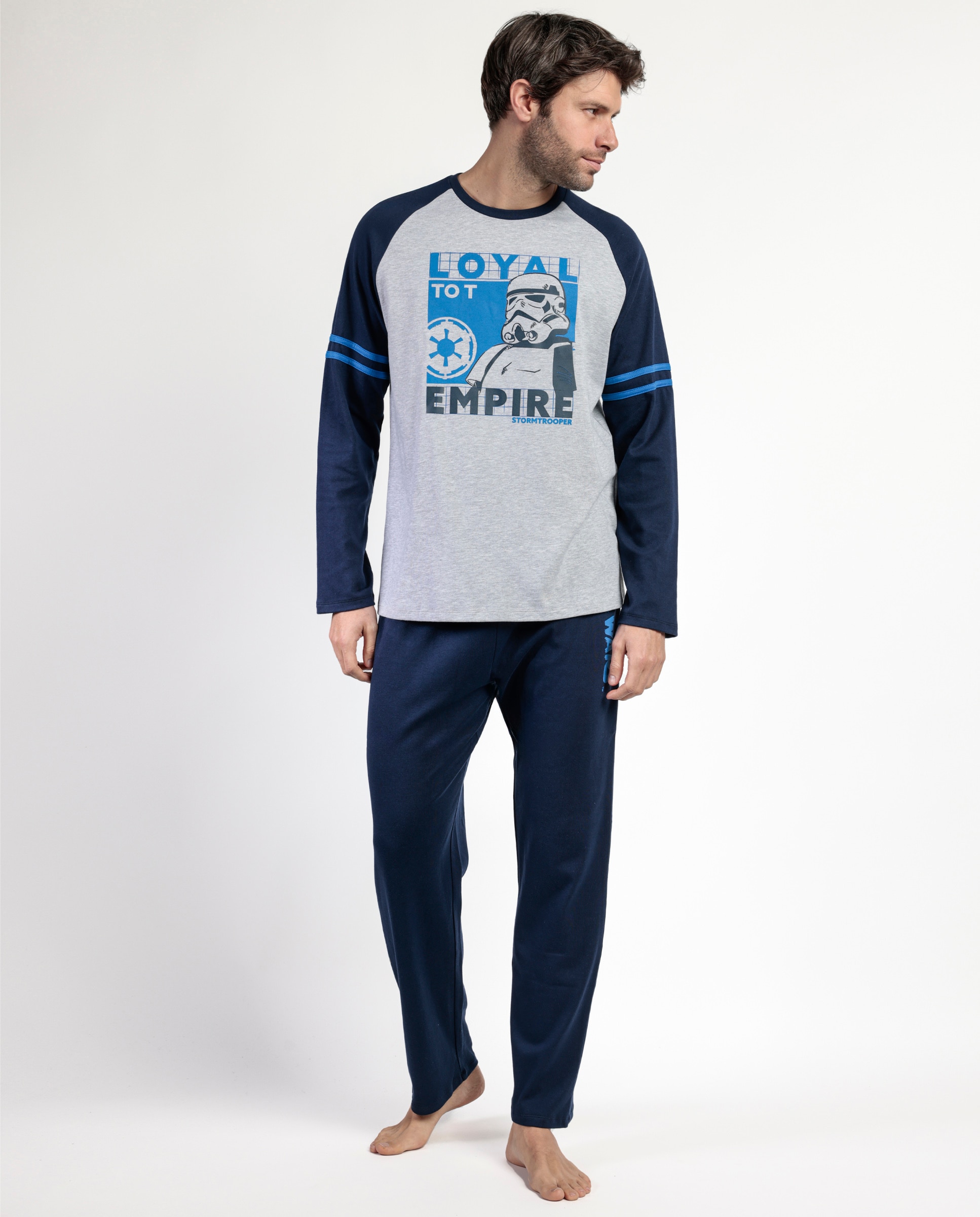 Imagen 0 de Pijama completo largo de hombre de punto de algodón Azul marino