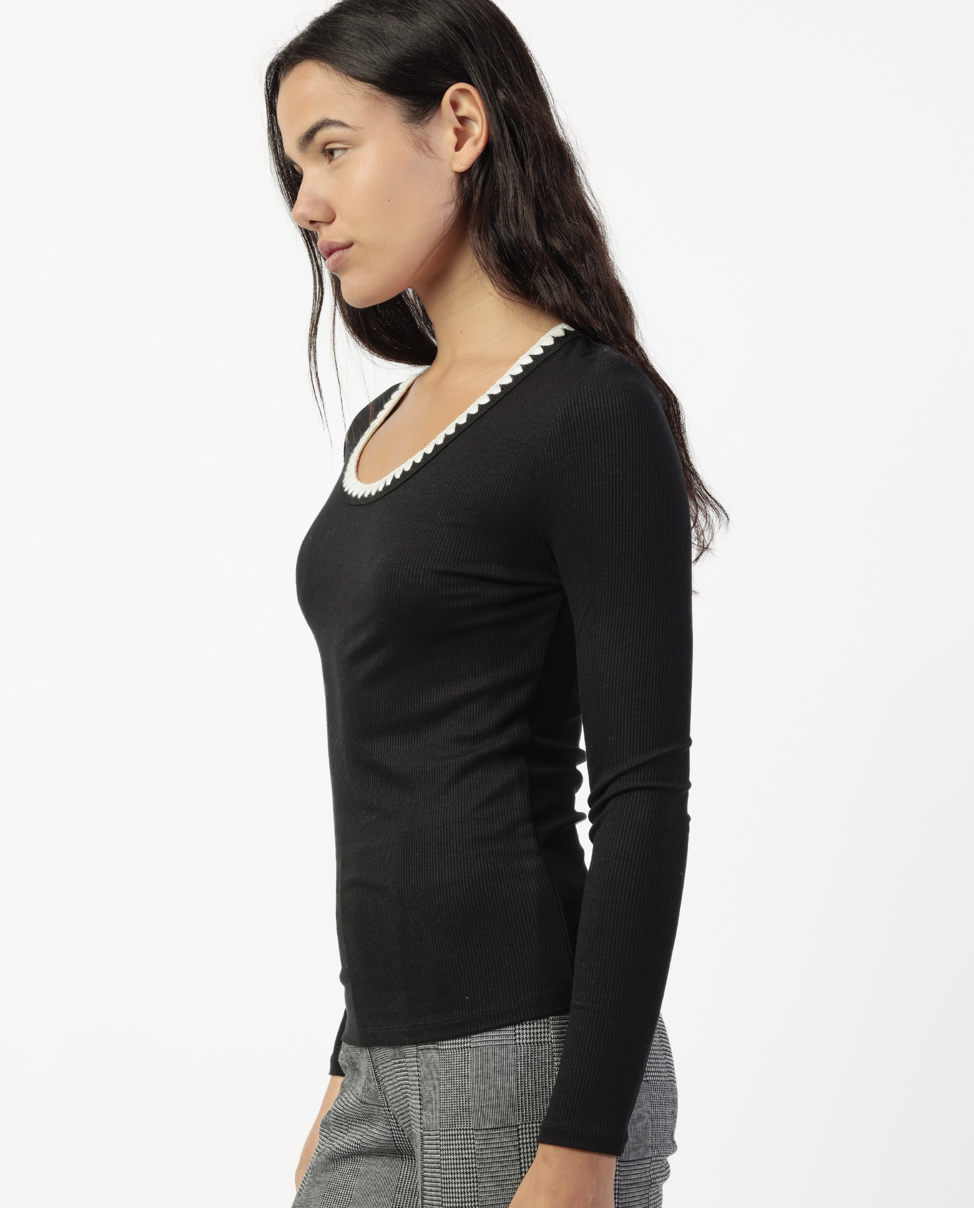 Camiseta interior de mujer de manga larga de punto de viscosa - Admas - Negro Negro-2