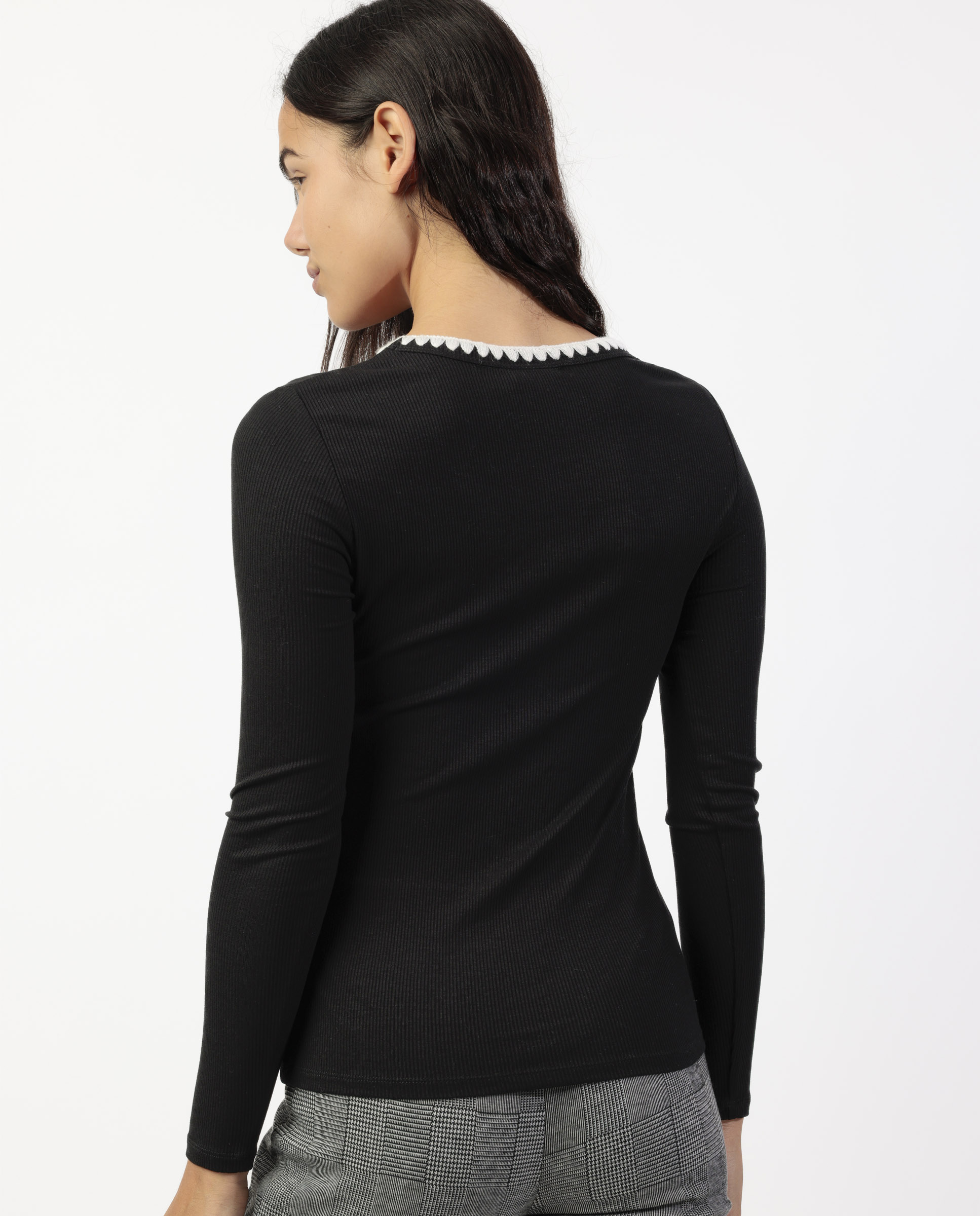 Camiseta interior de mujer de manga larga de punto de viscosa - Admas - Negro Negro-3