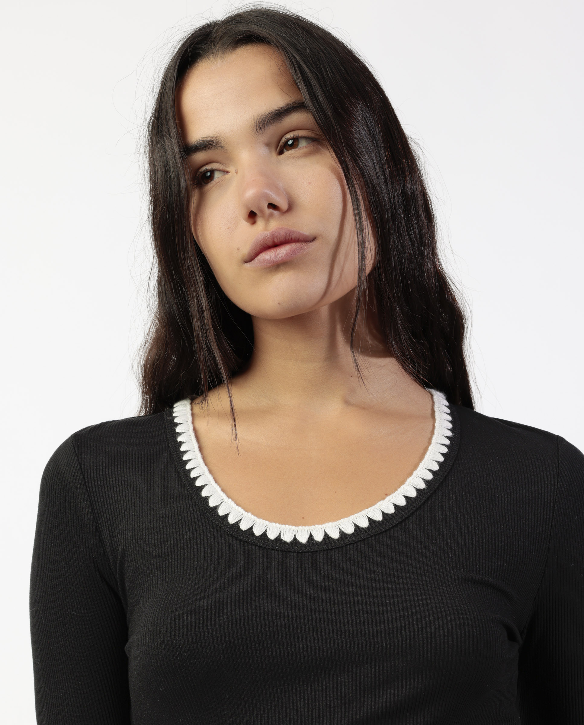 Camiseta interior de mujer de manga larga de punto de viscosa - Admas - Negro Negro-4