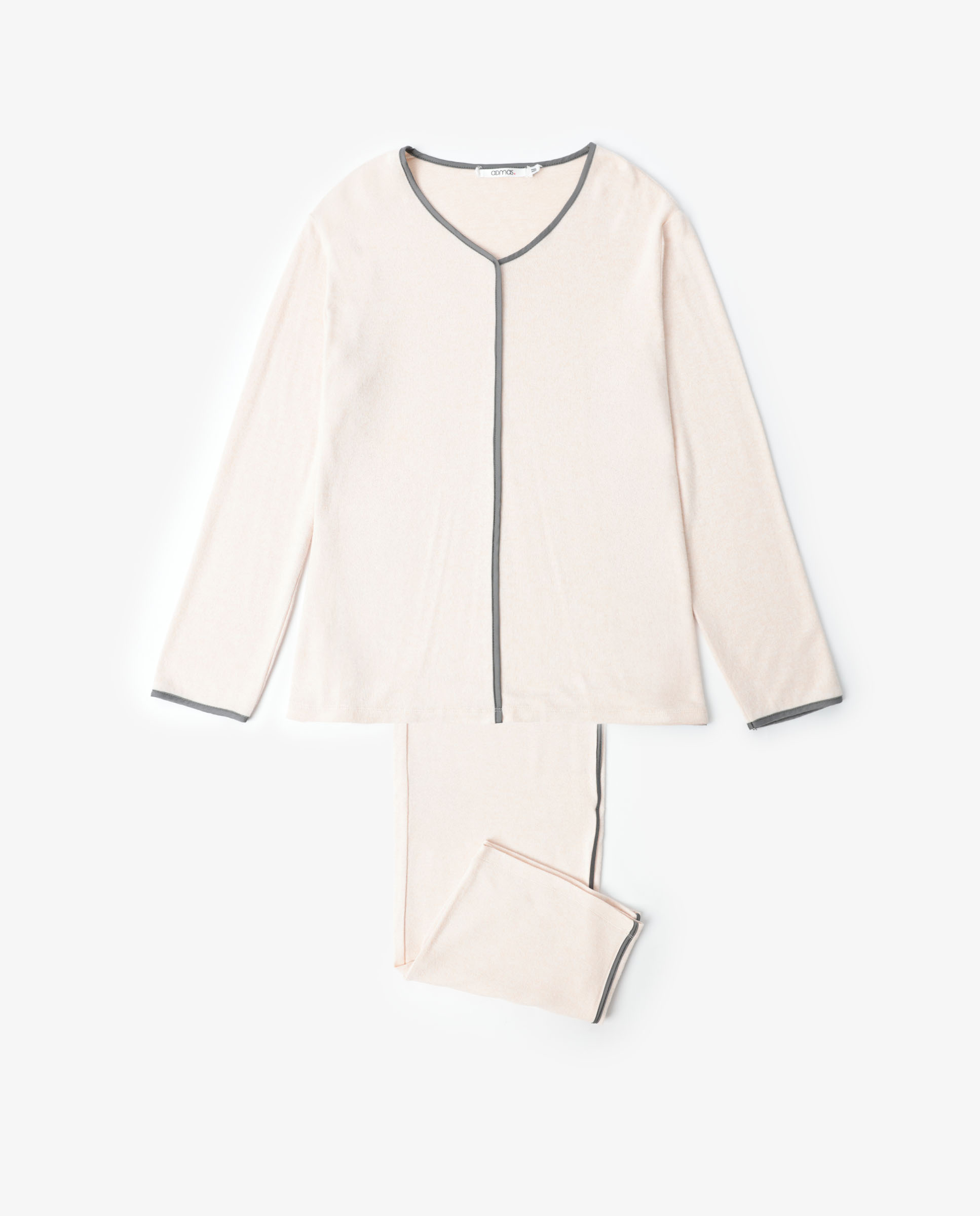 Pijama largo de mujer de tela satén - Admas - Beige Beige-5