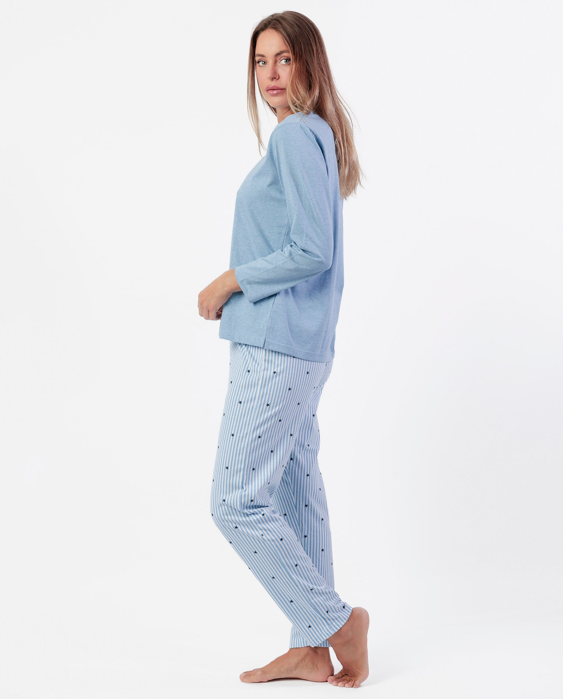 Pijama largo de mujer de punto viscosa - Admas - Azul Azul-2