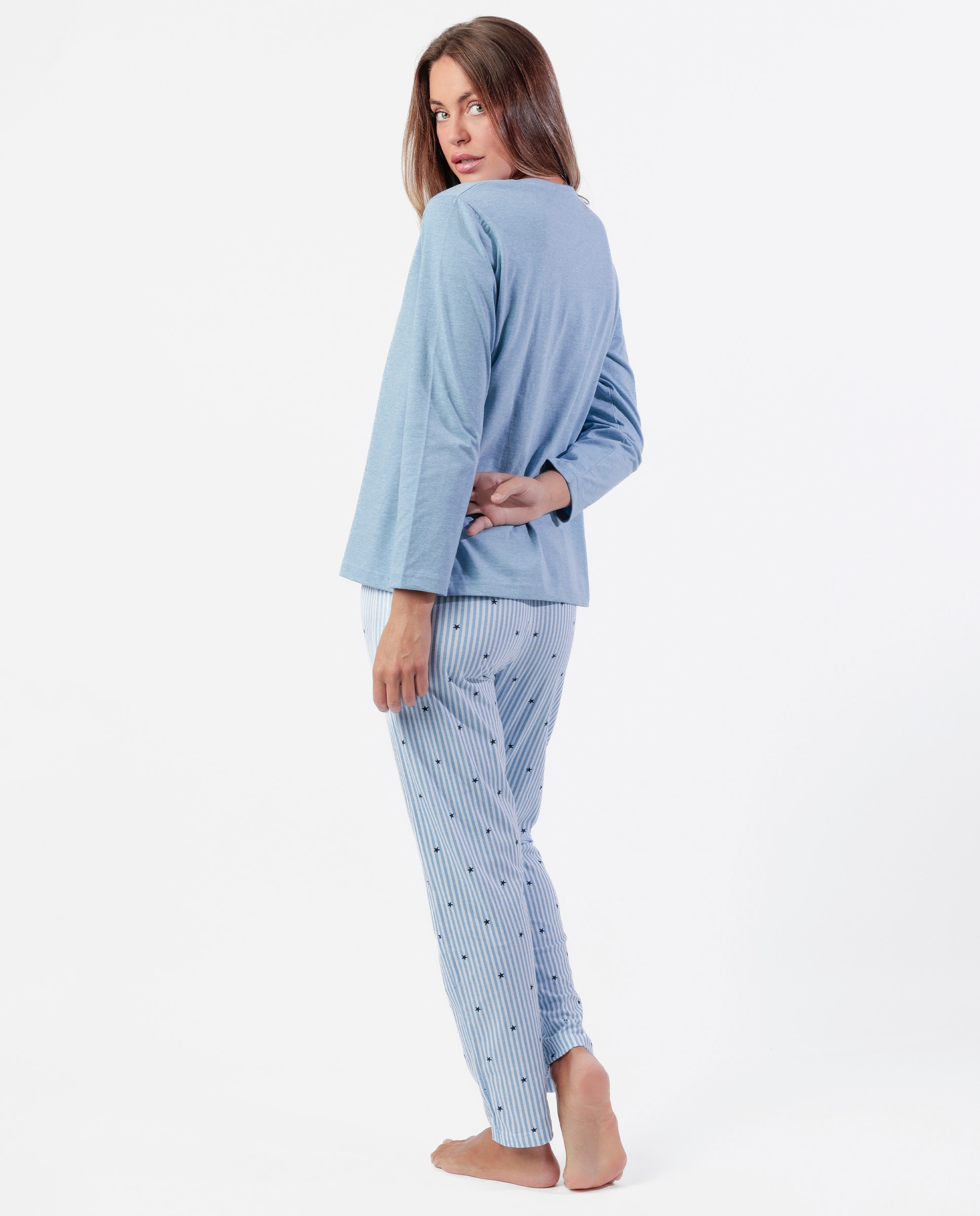 Pijama largo de mujer de punto viscosa - Admas - Azul Azul-3