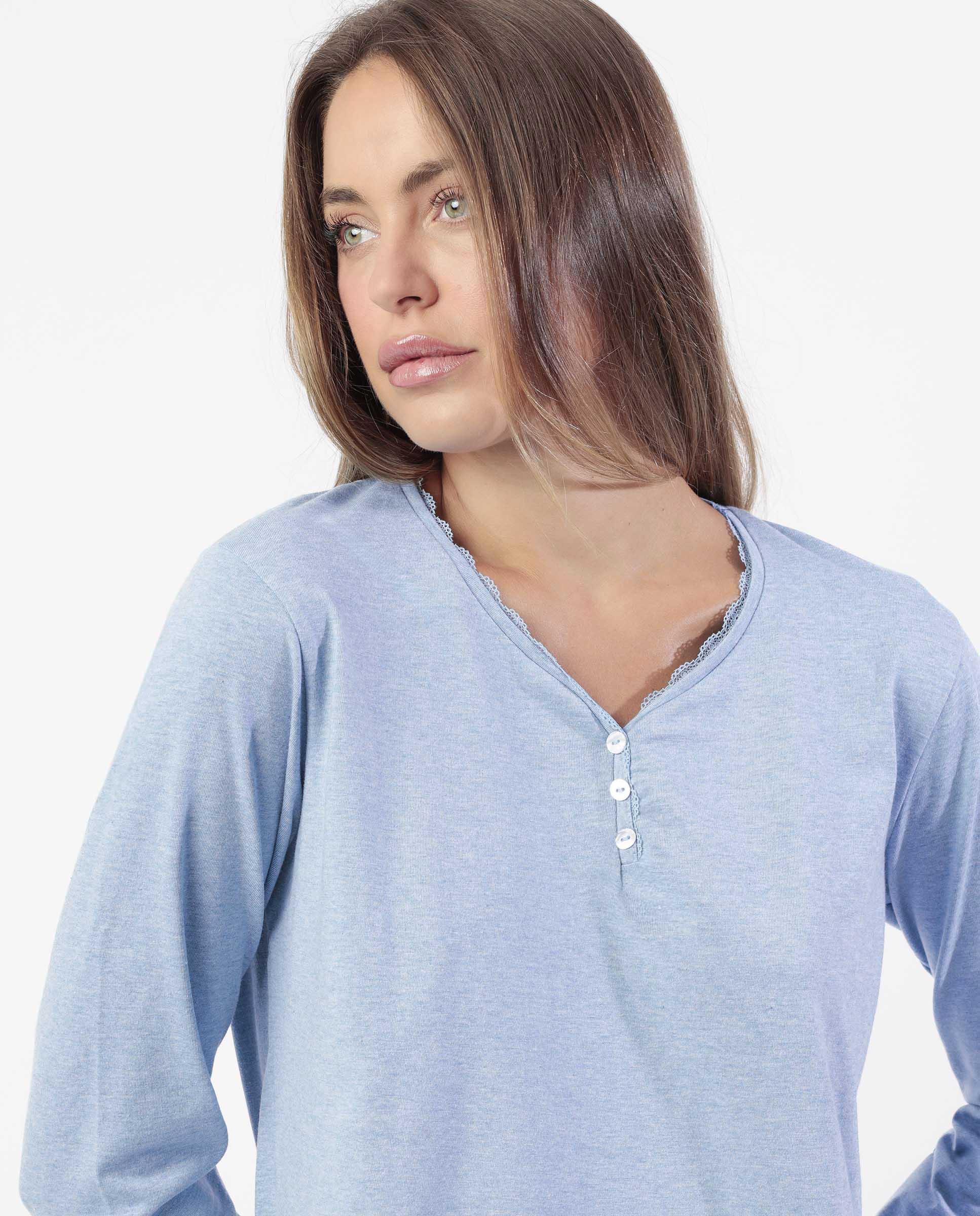 Pijama largo de mujer de punto viscosa - Admas - Azul Azul-4
