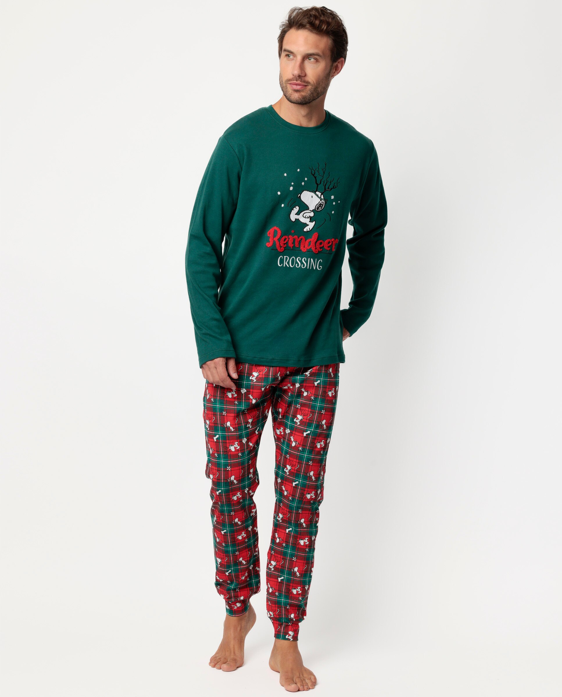 Imagen 0 de Pijama completo largo de hombre de punto de algodón Verde
