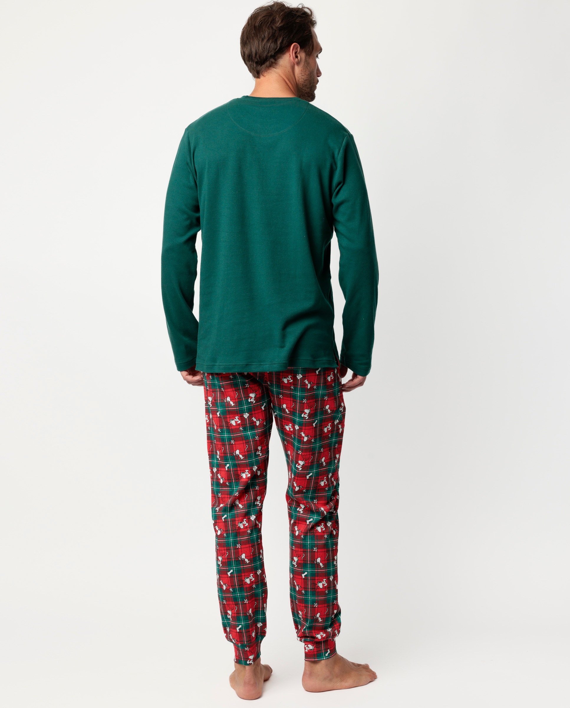Pijama completo largo de hombre de punto de algodón - Peanuts - Verde Verde-2