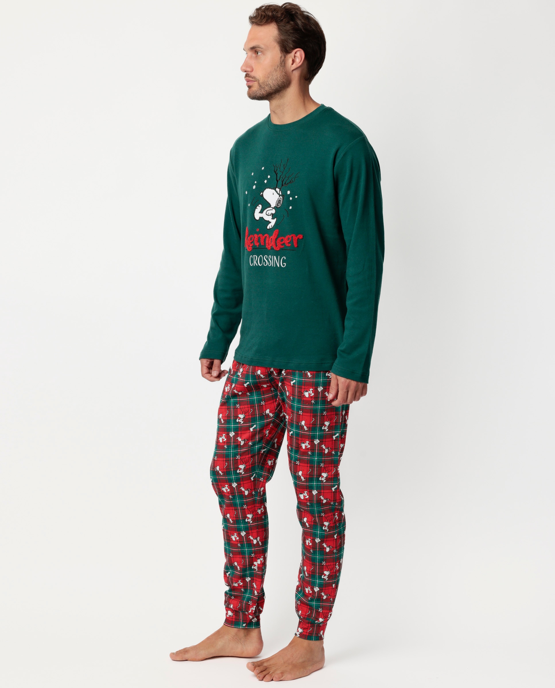 Pijama completo largo de hombre de punto de algodón - Peanuts - Verde Verde-3
