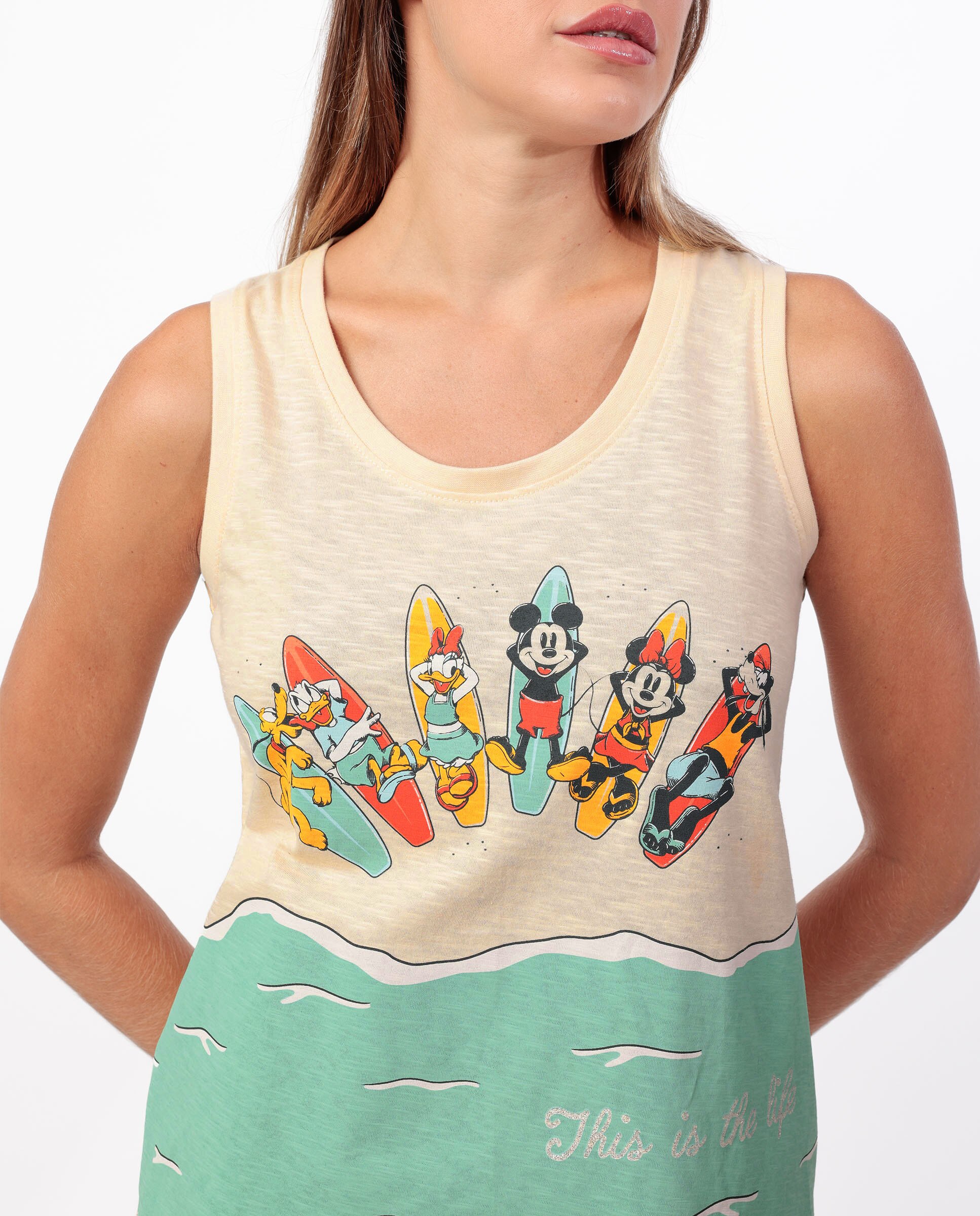 Pijama corto de mujer de punto de algodón con detalles en brillo - Disney - Crema Crema-3
