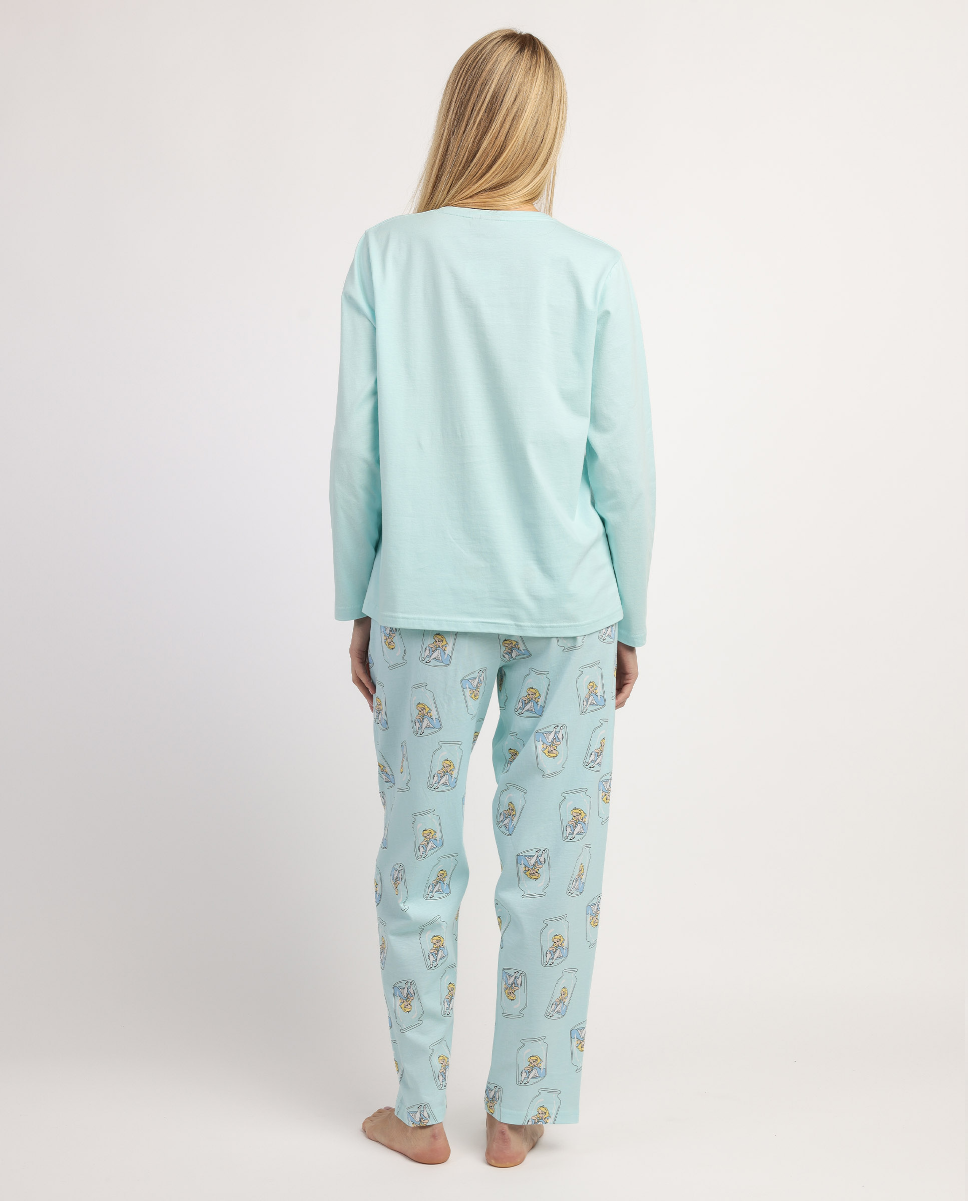Pijama largo de mujer de punto de algodón detalles en relieve - Disney - Azul Azul-2